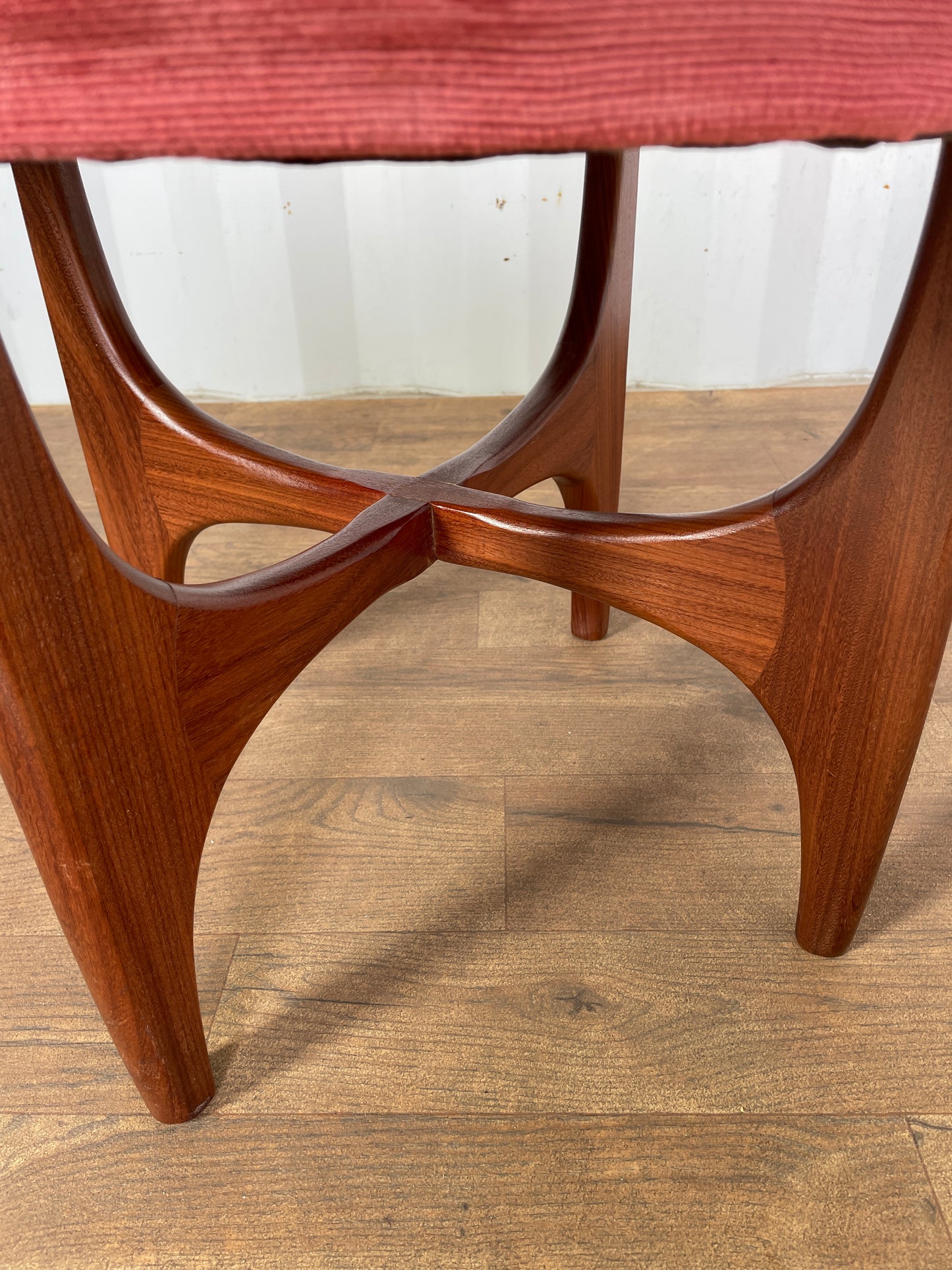 G Plan Fresco Vintage Teak Stool / Mid Century Dressing Table Seat / Pink Upholstered Stool 50cm