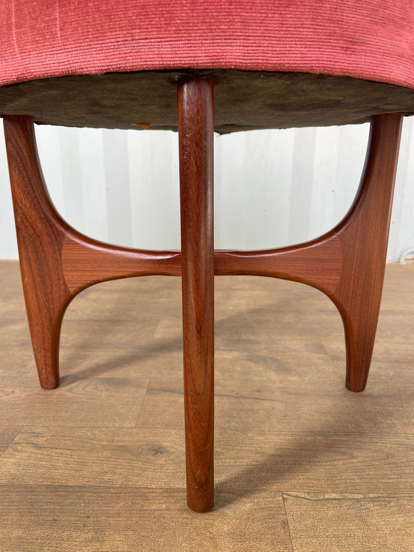 G Plan Fresco Vintage Teak Stool / Mid Century Dressing Table Seat / Pink Upholstered Stool 50cm