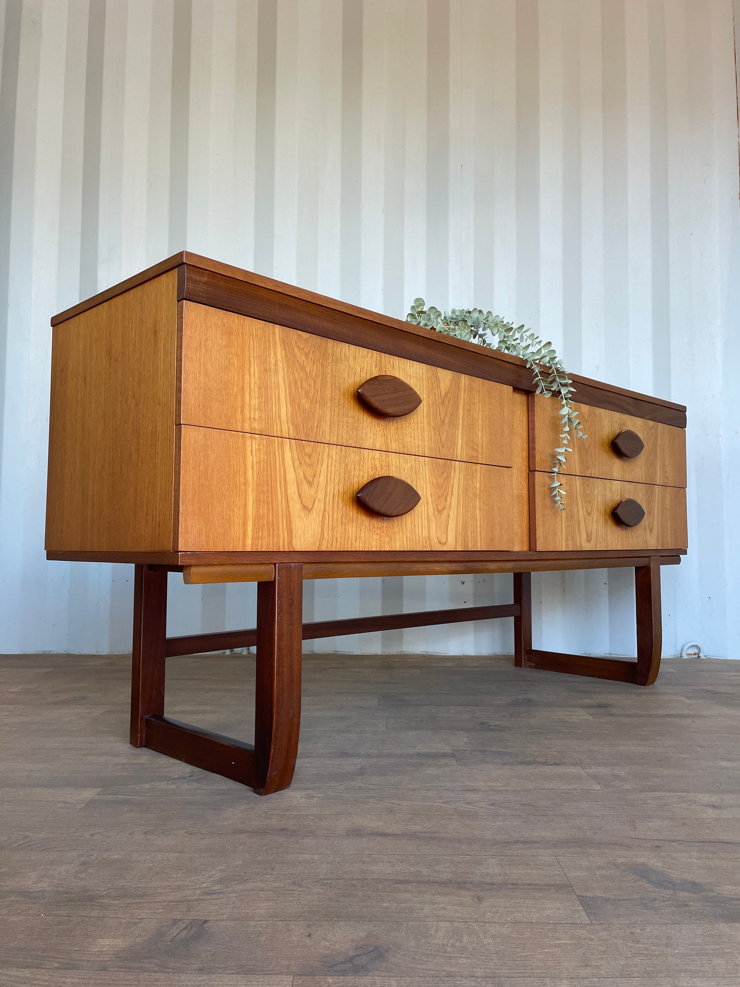 Vintage Teak Mid Century Sideboard – 4 Drawer Scandinavian Style Cabinet with Sculpted Handles – 153cm