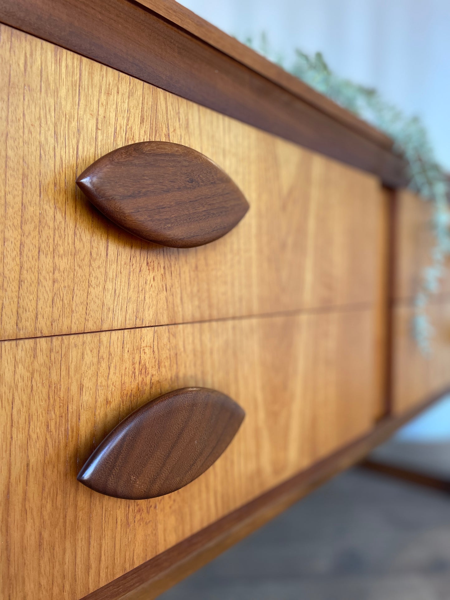 Vintage Teak Mid Century Sideboard – 4 Drawer Scandinavian Style Cabinet with Sculpted Handles – 153cm