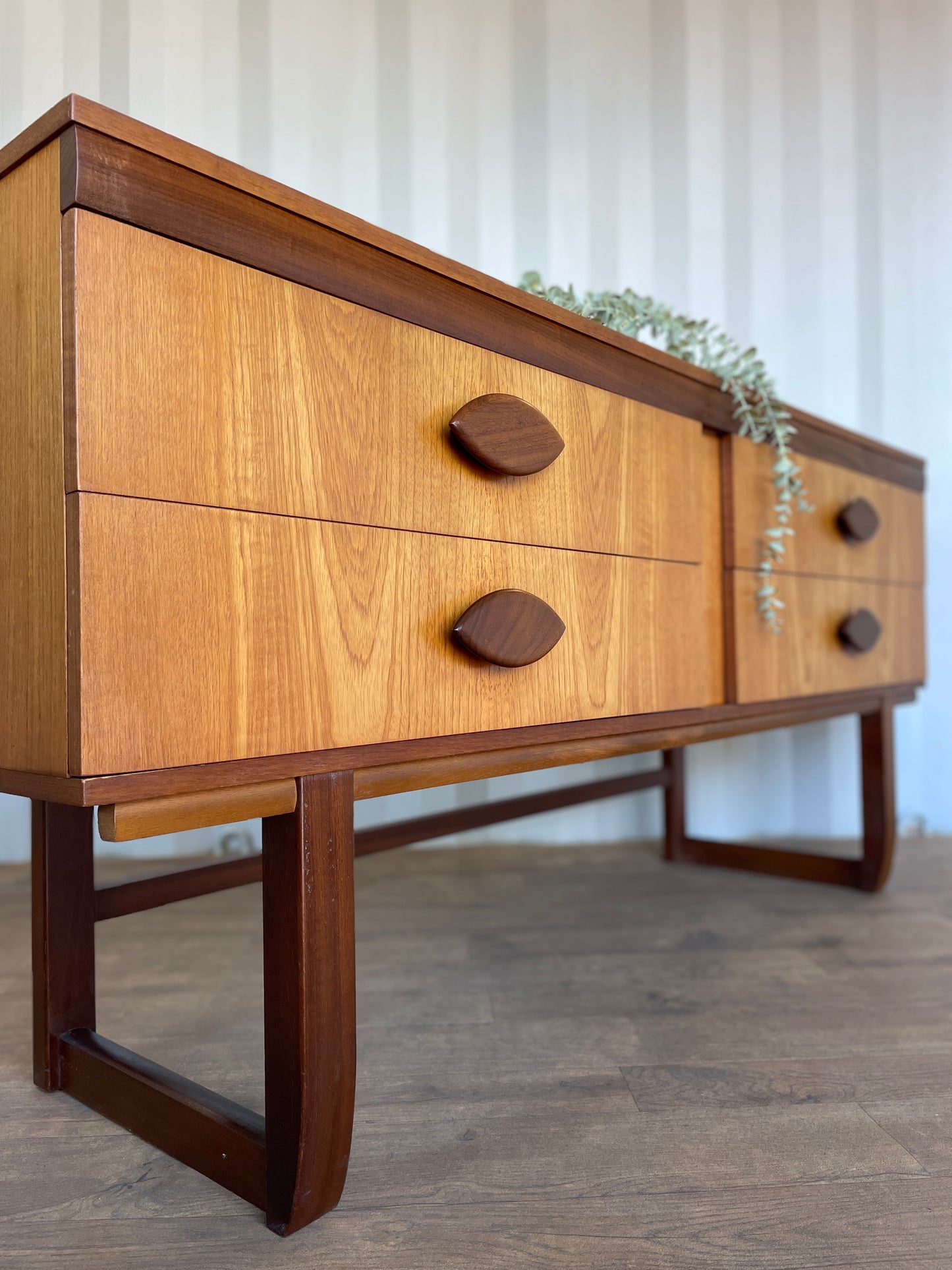 Vintage Teak Mid Century Sideboard – 4 Drawer Scandinavian Style Cabinet with Sculpted Handles – 153cm