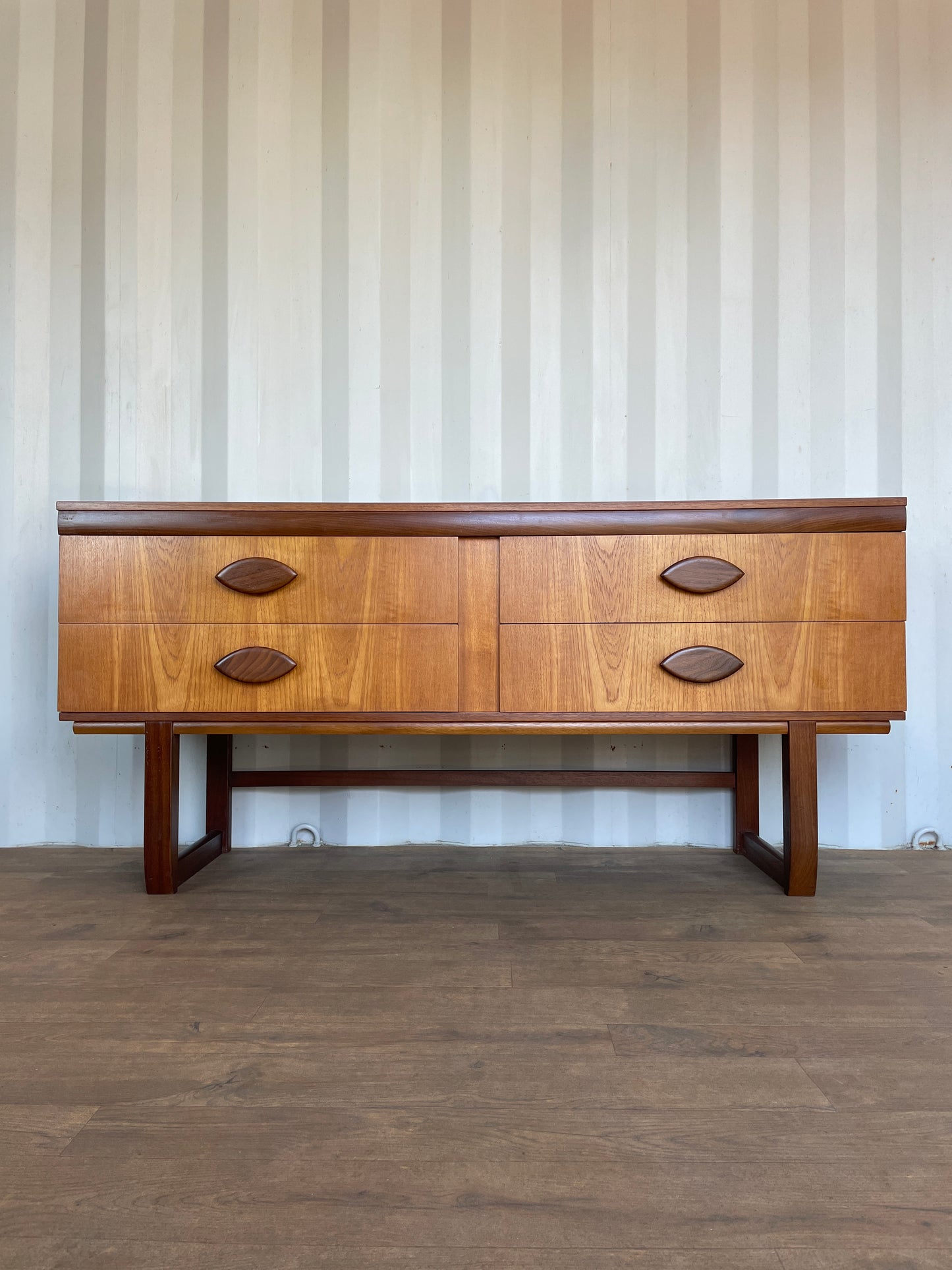 Vintage Teak Mid Century Sideboard – 4 Drawer Scandinavian Style Cabinet with Sculpted Handles – 153cm