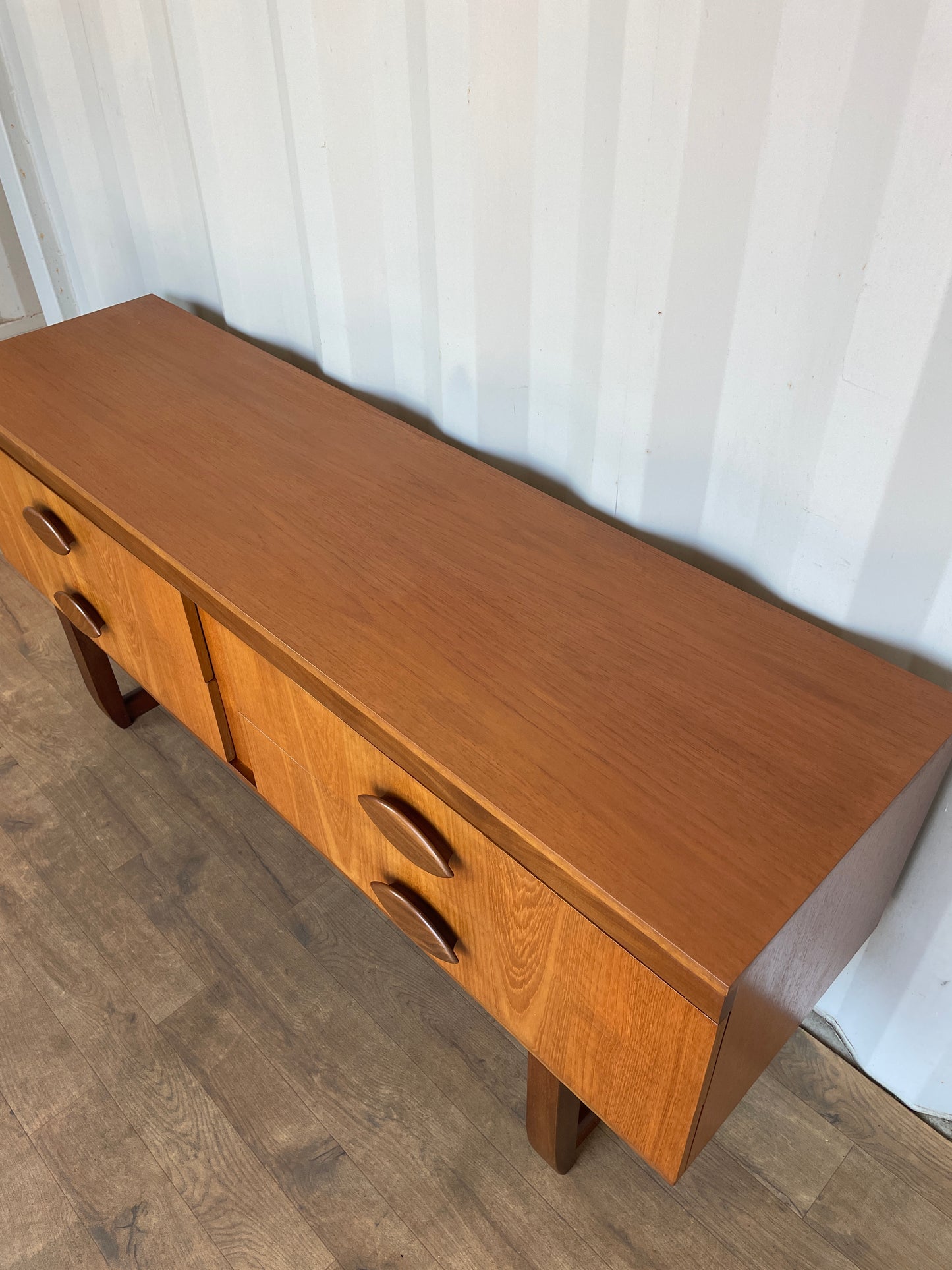 Vintage Teak Mid Century Sideboard – 4 Drawer Scandinavian Style Cabinet with Sculpted Handles – 153cm