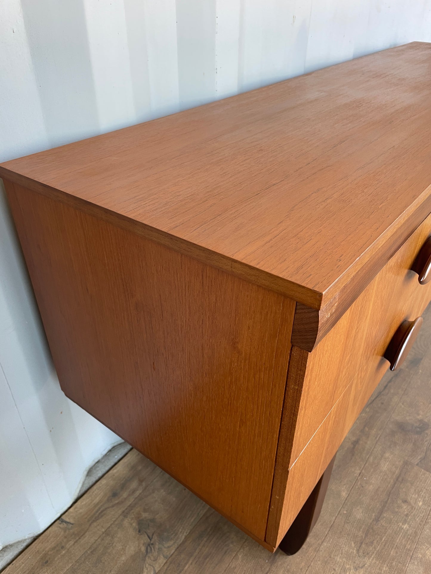Vintage Teak Mid Century Sideboard – 4 Drawer Scandinavian Style Cabinet with Sculpted Handles – 153cm