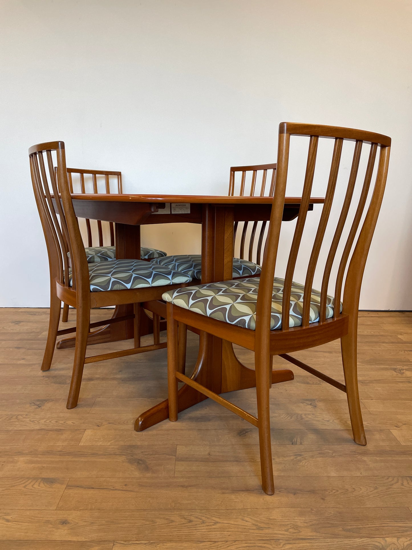 McIntosh Extending Dining Table & 4 Upholstered Chairs - Mid-Century / Vintage