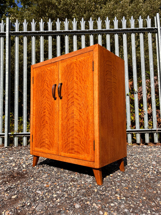 Oak Storage Cabinet with Double Doors & Record Dividers Vintage Mid-Century