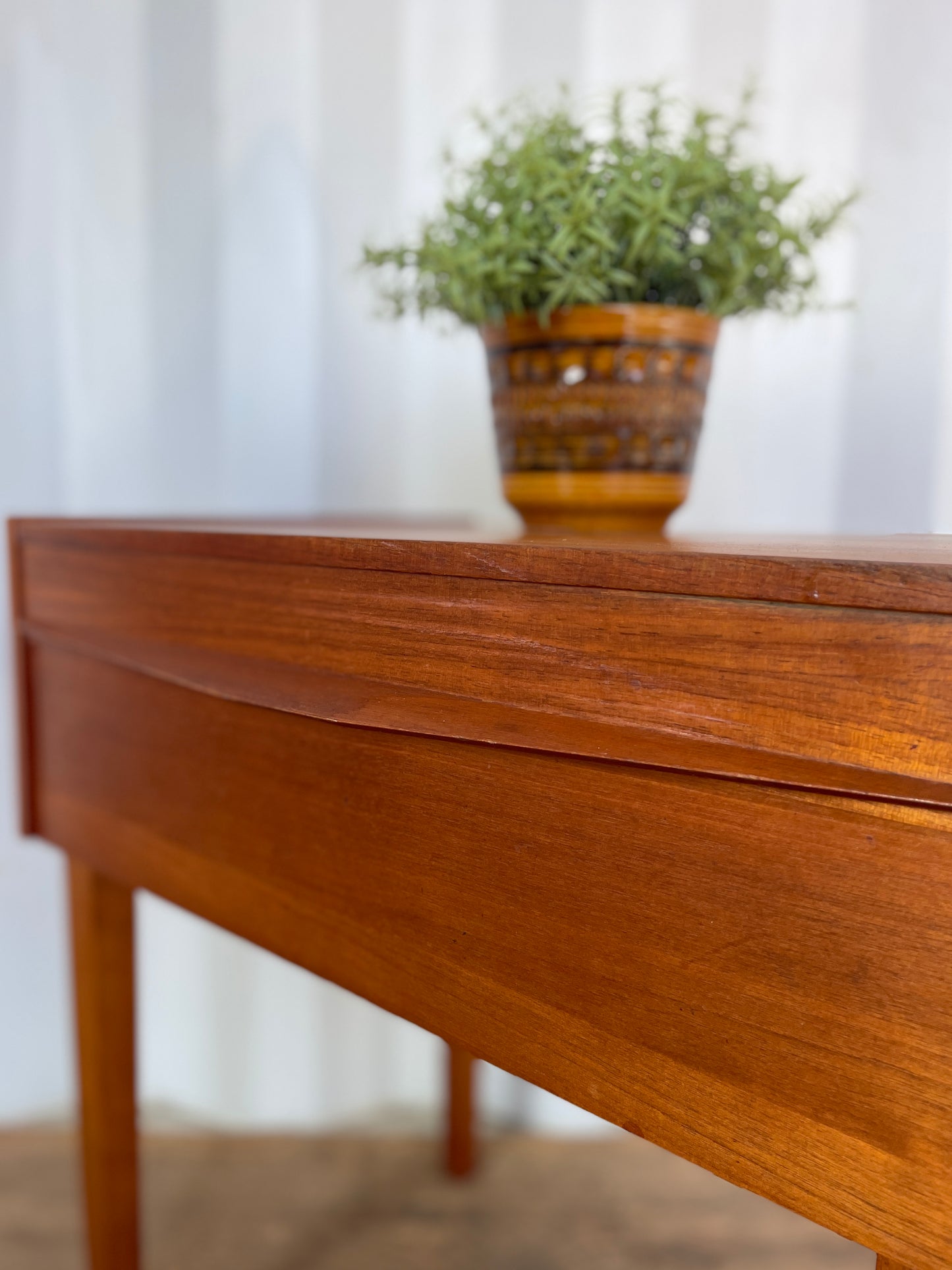 Mid-Century Teak Sewing Box Table / Craft Storage Cabinet with Lift-Up Compartments - Vintage
