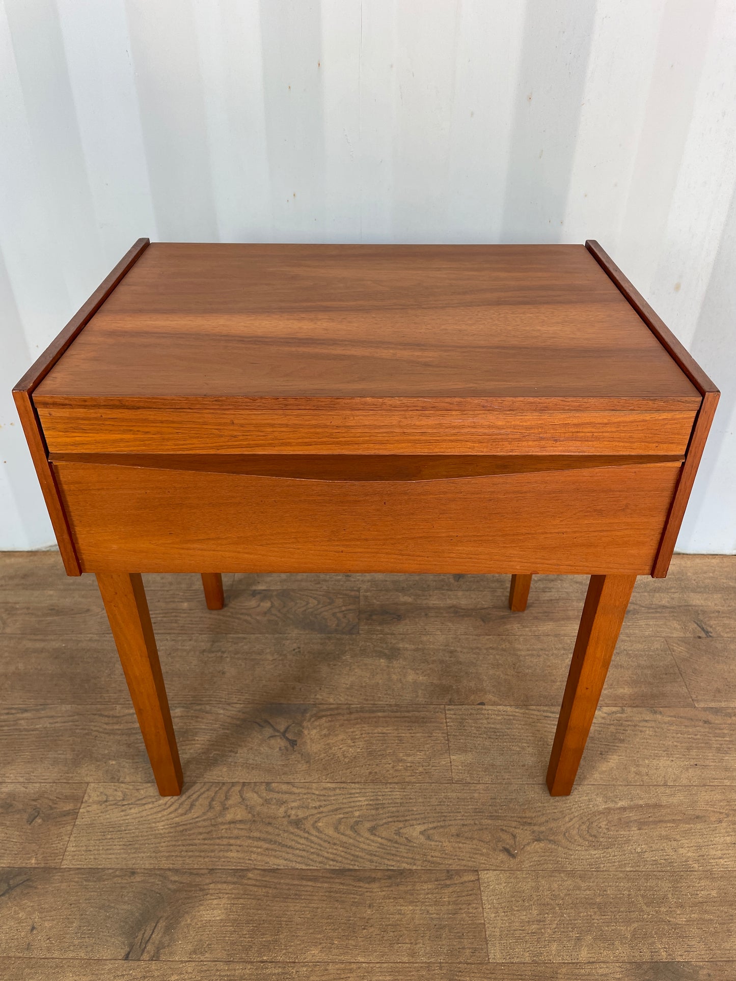 Mid-Century Teak Sewing Box Table / Craft Storage Cabinet with Lift-Up Compartments - Vintage