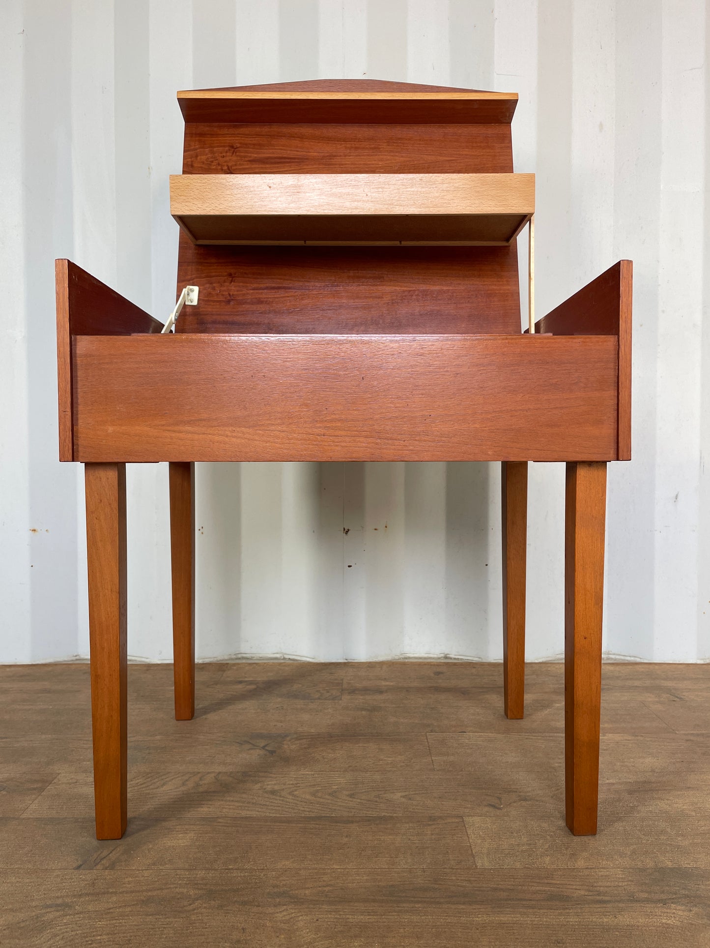 Mid-Century Teak Sewing Box Table / Craft Storage Cabinet with Lift-Up Compartments - Vintage