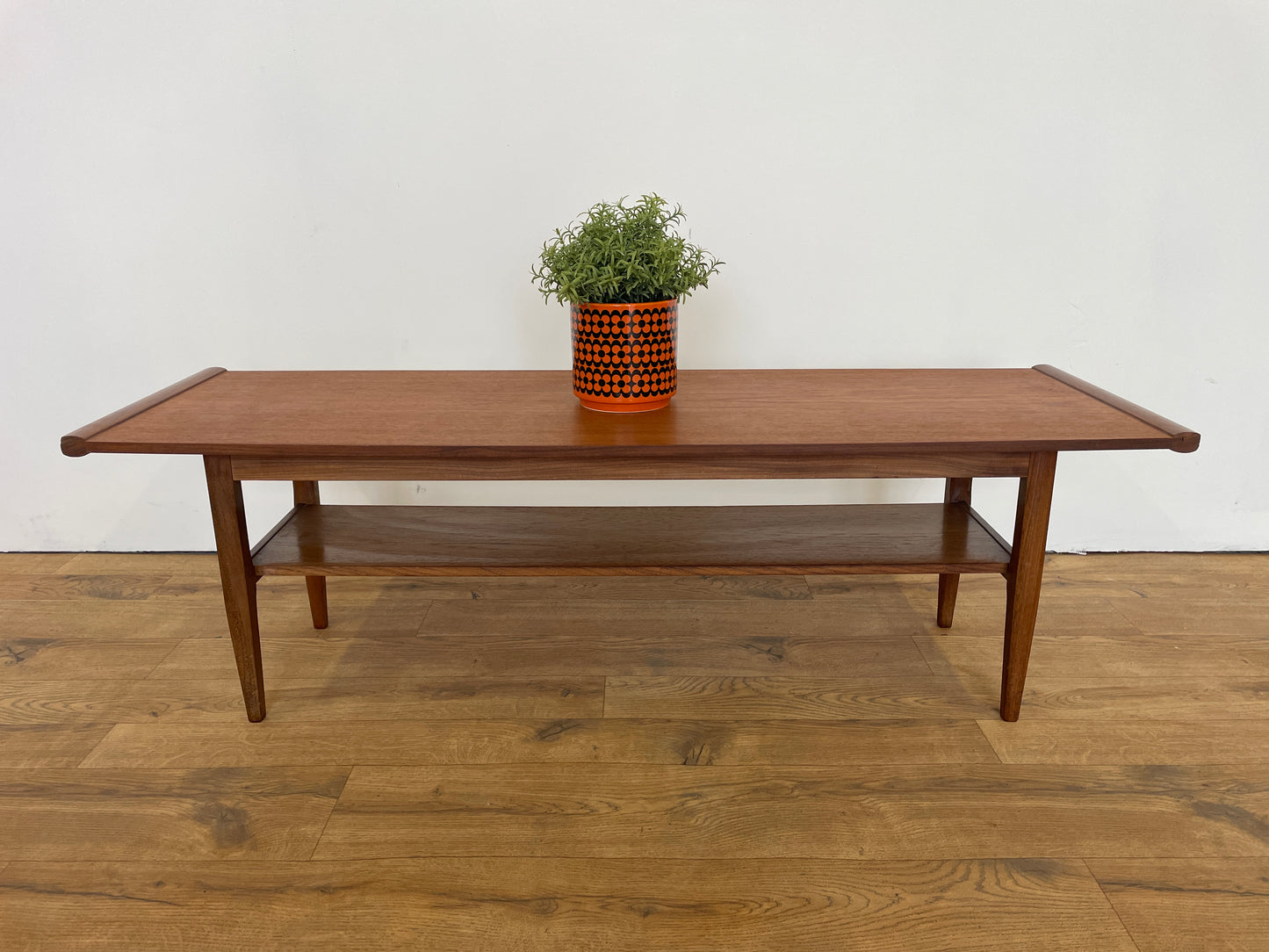 Low Mid-Century Teak Coffee Table w/ Shelf