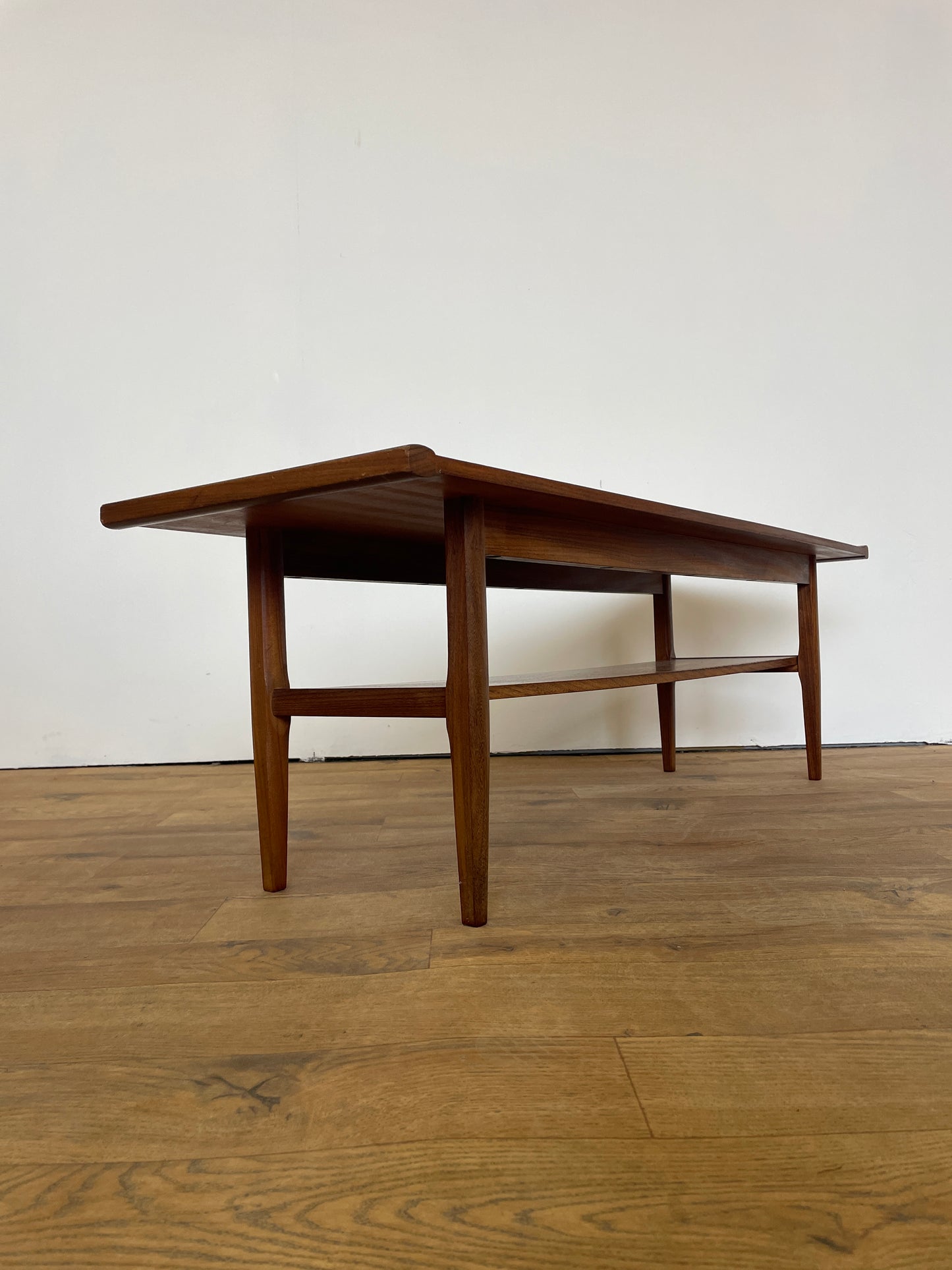 Low Mid-Century Teak Coffee Table w/ Shelf