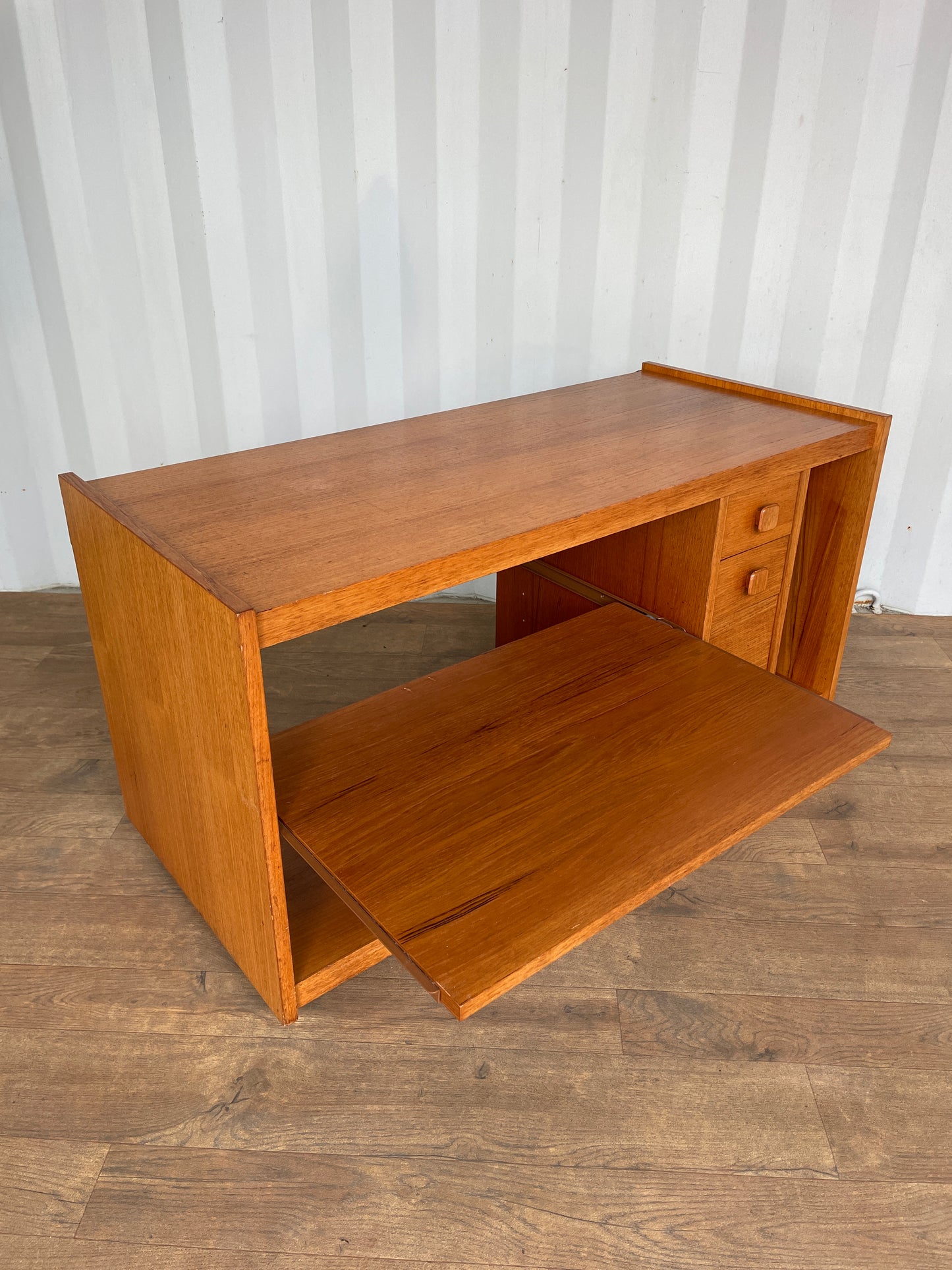 TV Cabinet / Media Unit Danish Style Vintage Teak Mid-Century on Castors – Shelving, Drawers & Pull Out Storage