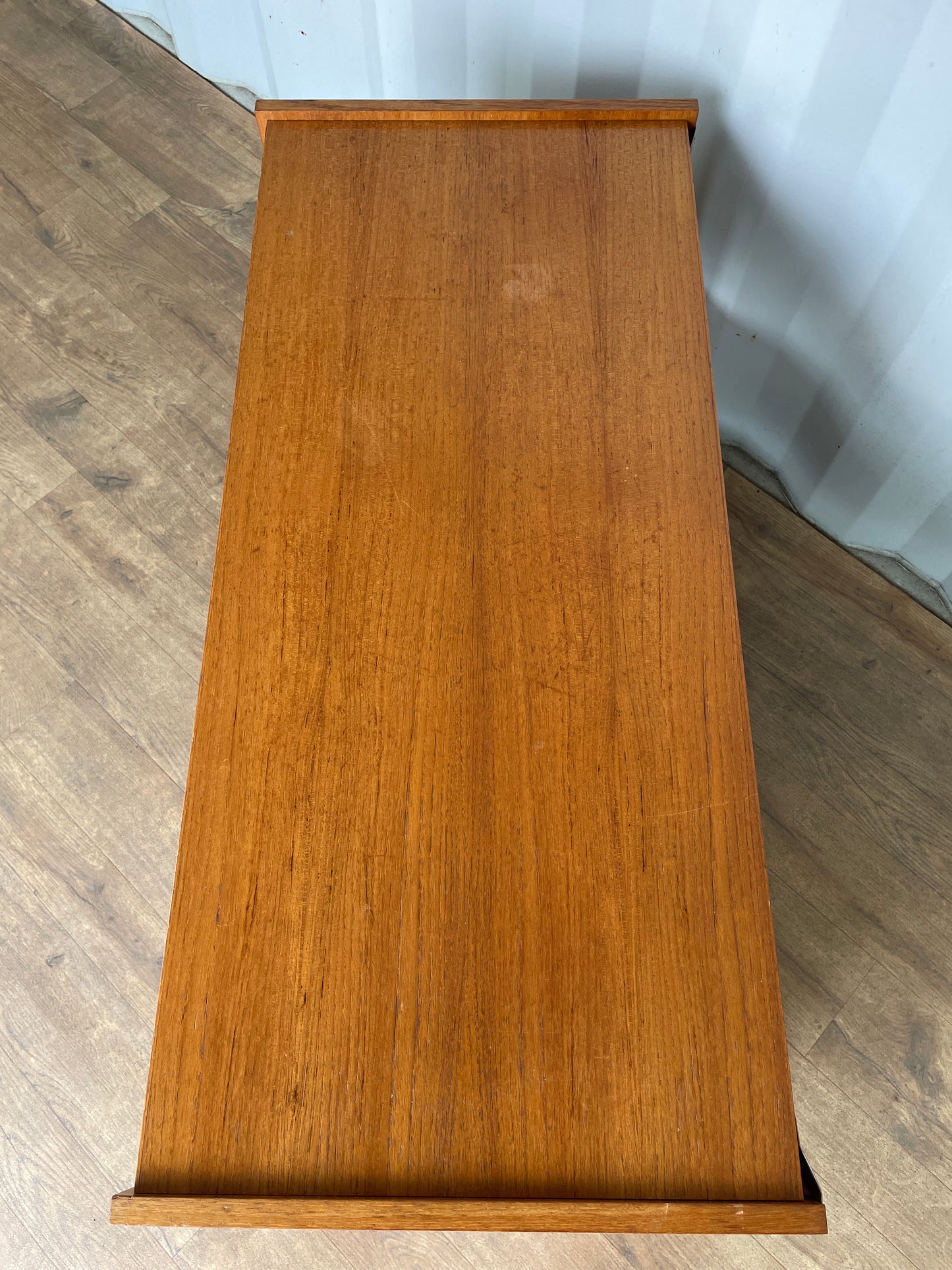TV Cabinet / Media Unit Danish Style Vintage Teak Mid-Century on Castors – Shelving, Drawers & Pull Out Storage