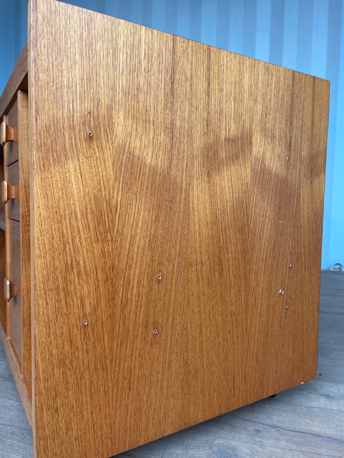 TV Cabinet / Media Unit Danish Style Vintage Teak Mid-Century on Castors – Shelving, Drawers & Pull Out Storage