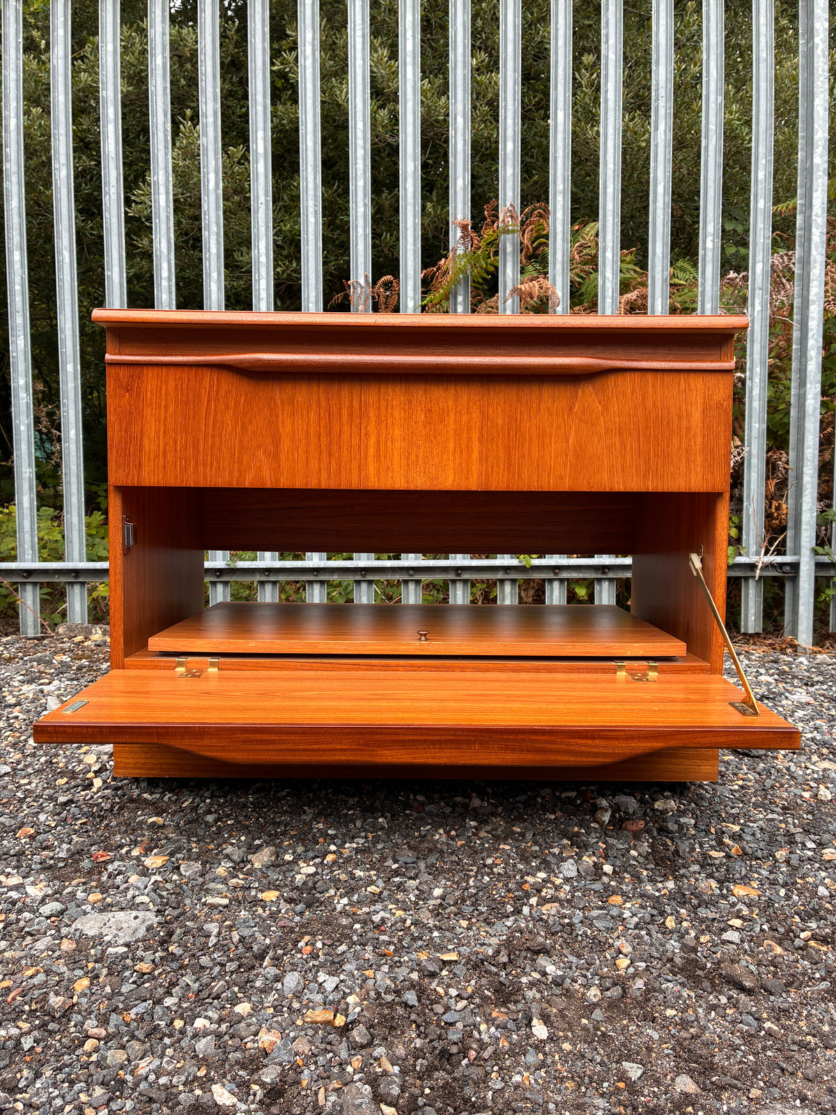 Vintage Teak TV Cabinet | Small Media Unit with Drawer & Drop-Front Storage - Mid-Century
