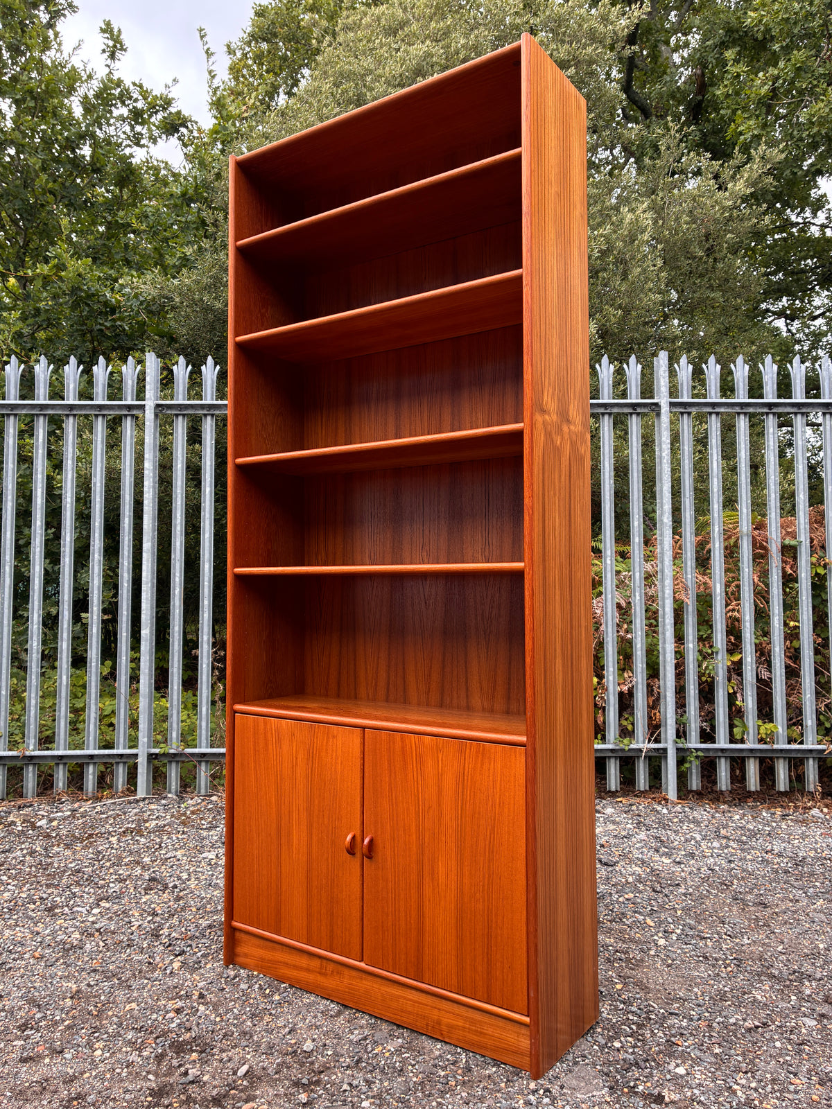 Danish Mid-Century Teak Tall Shelving Unit Bookcase with Cupboard Storage