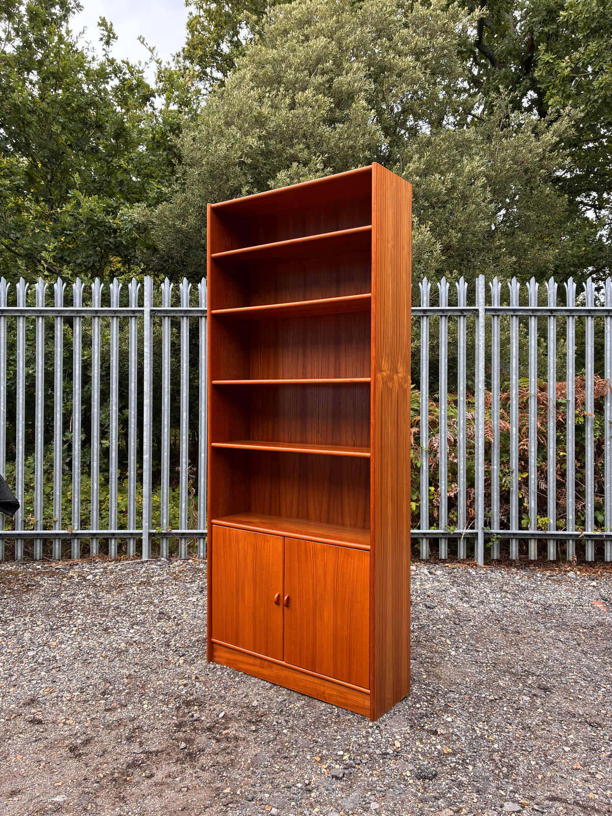 Danish Mid-Century Teak Tall Shelving Unit Bookcase with Cupboard Storage