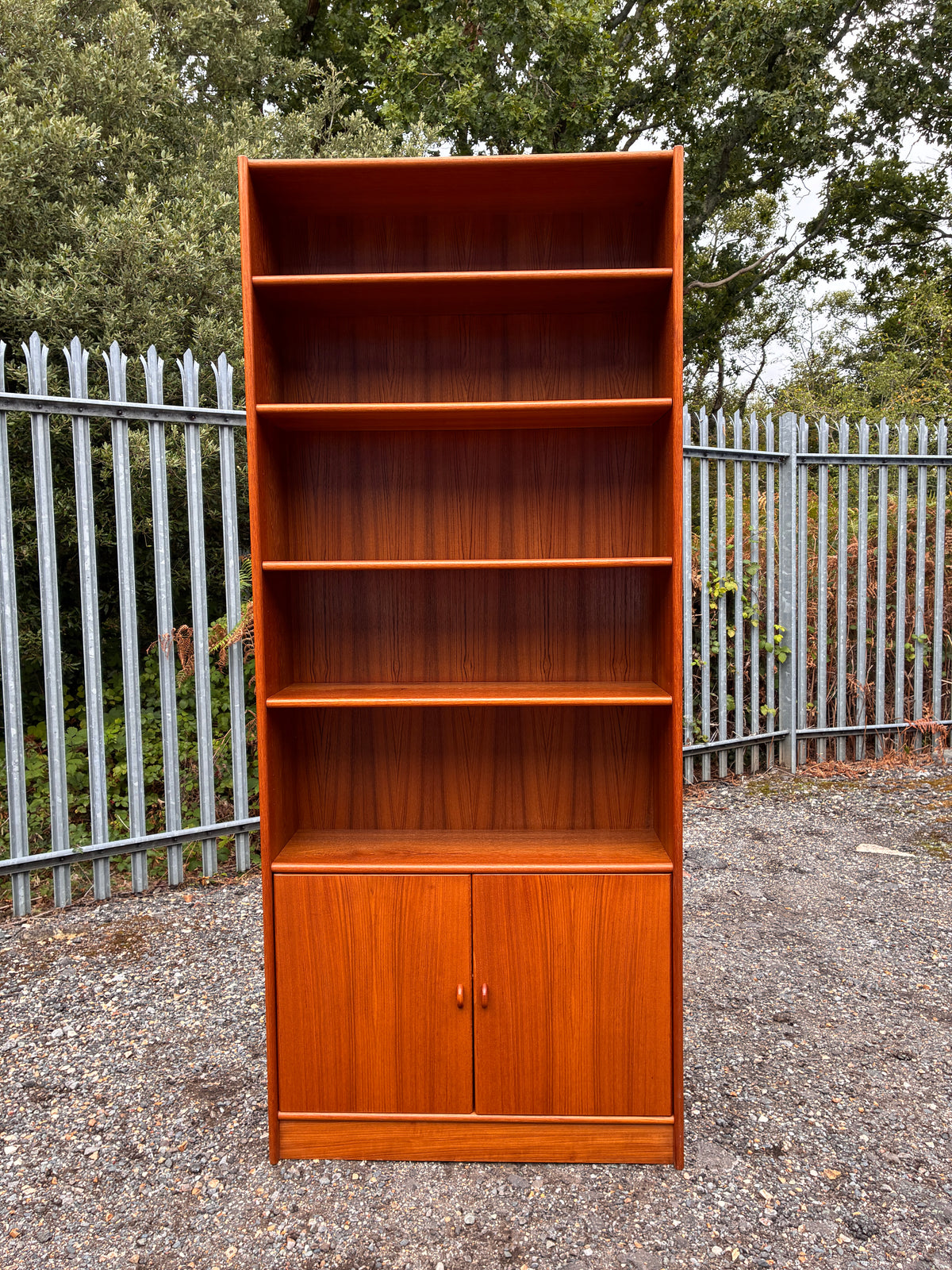 Danish Mid-Century Teak Tall Shelving Unit Bookcase with Cupboard Storage