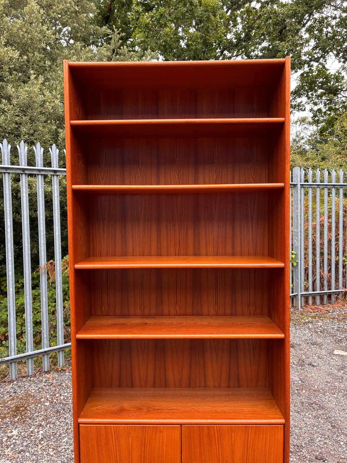 Danish Mid-Century Teak Tall Shelving Unit Bookcase with Cupboard Storage