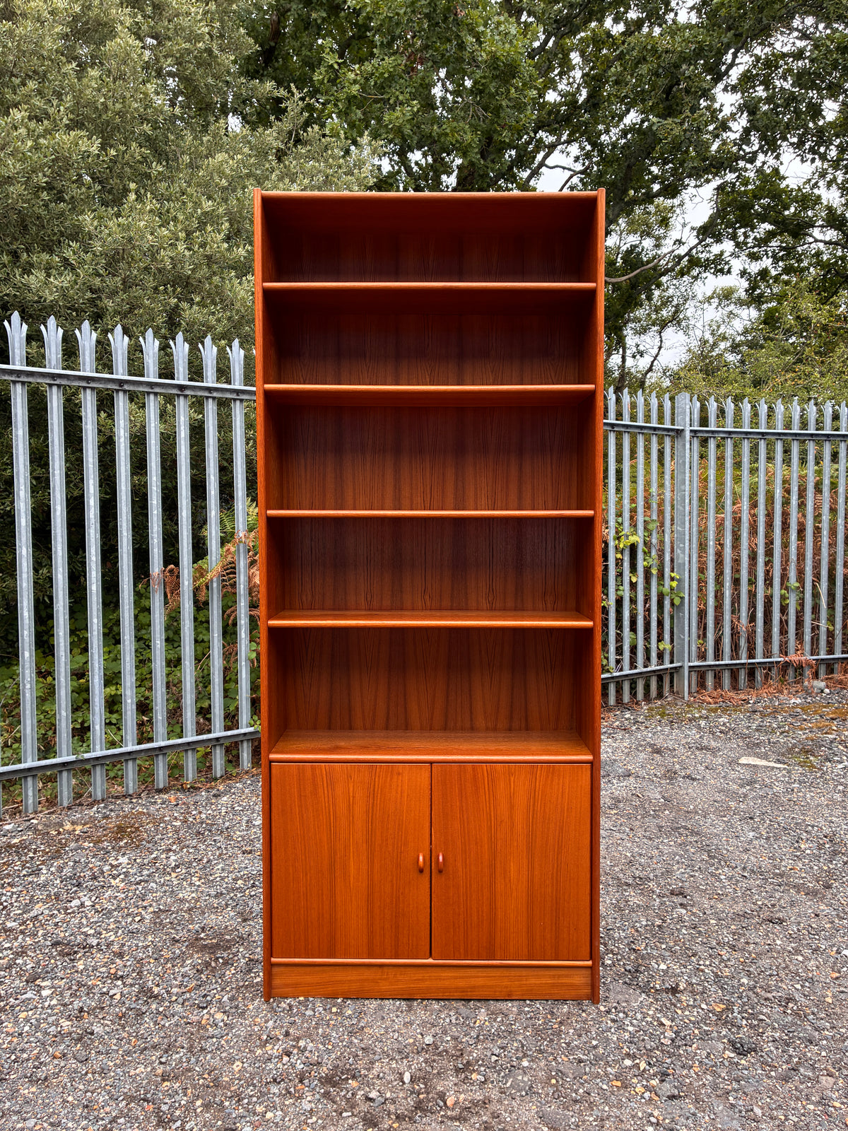 Danish Mid-Century Teak Tall Shelving Unit Bookcase with Cupboard Storage