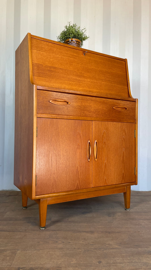 Mid-Century Jentique Teak Bureau Desk – Vintage Writing Cabinet with Storage
