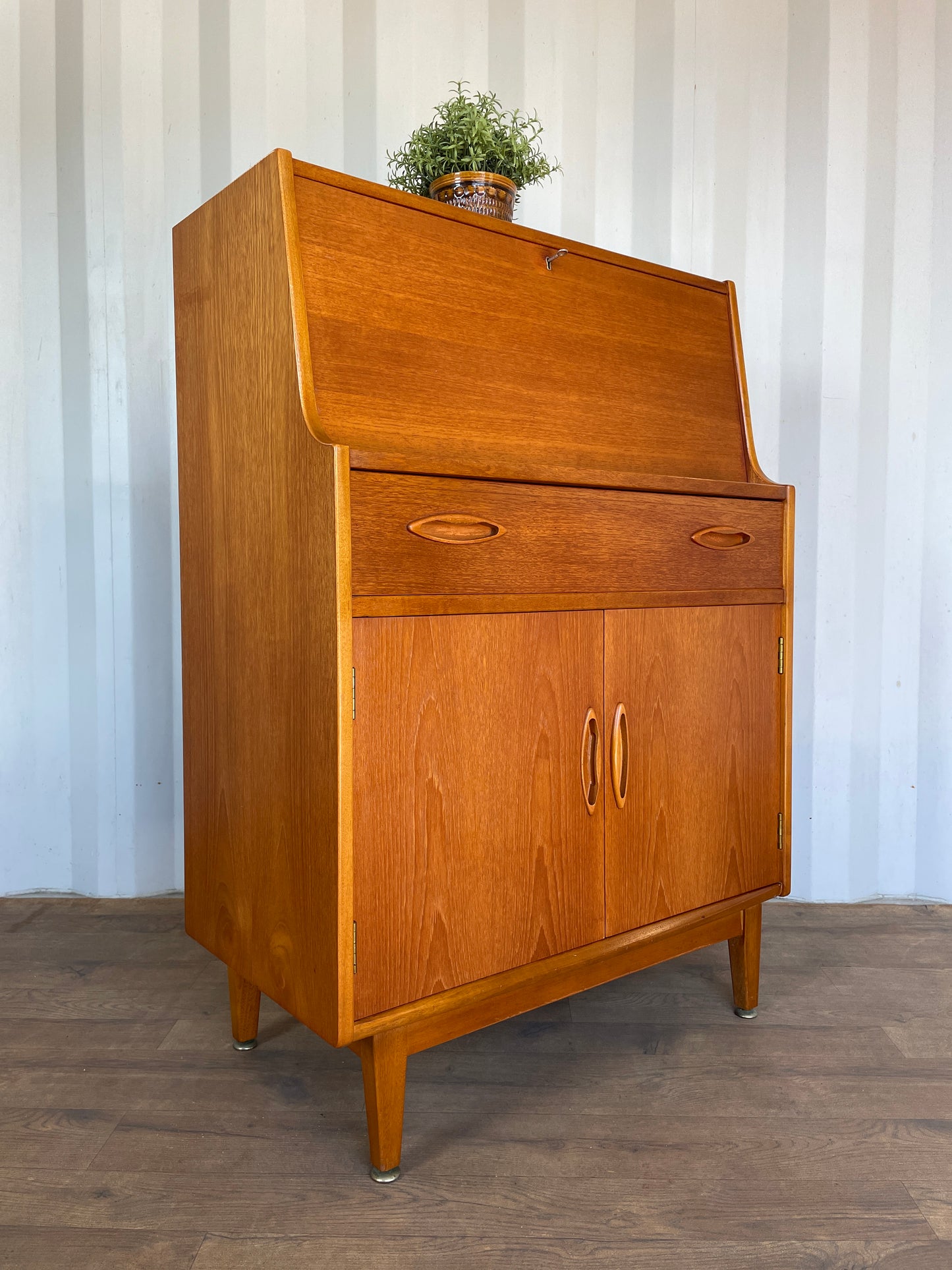Mid-Century Jentique Teak Bureau Desk – Vintage Writing Cabinet with Storage