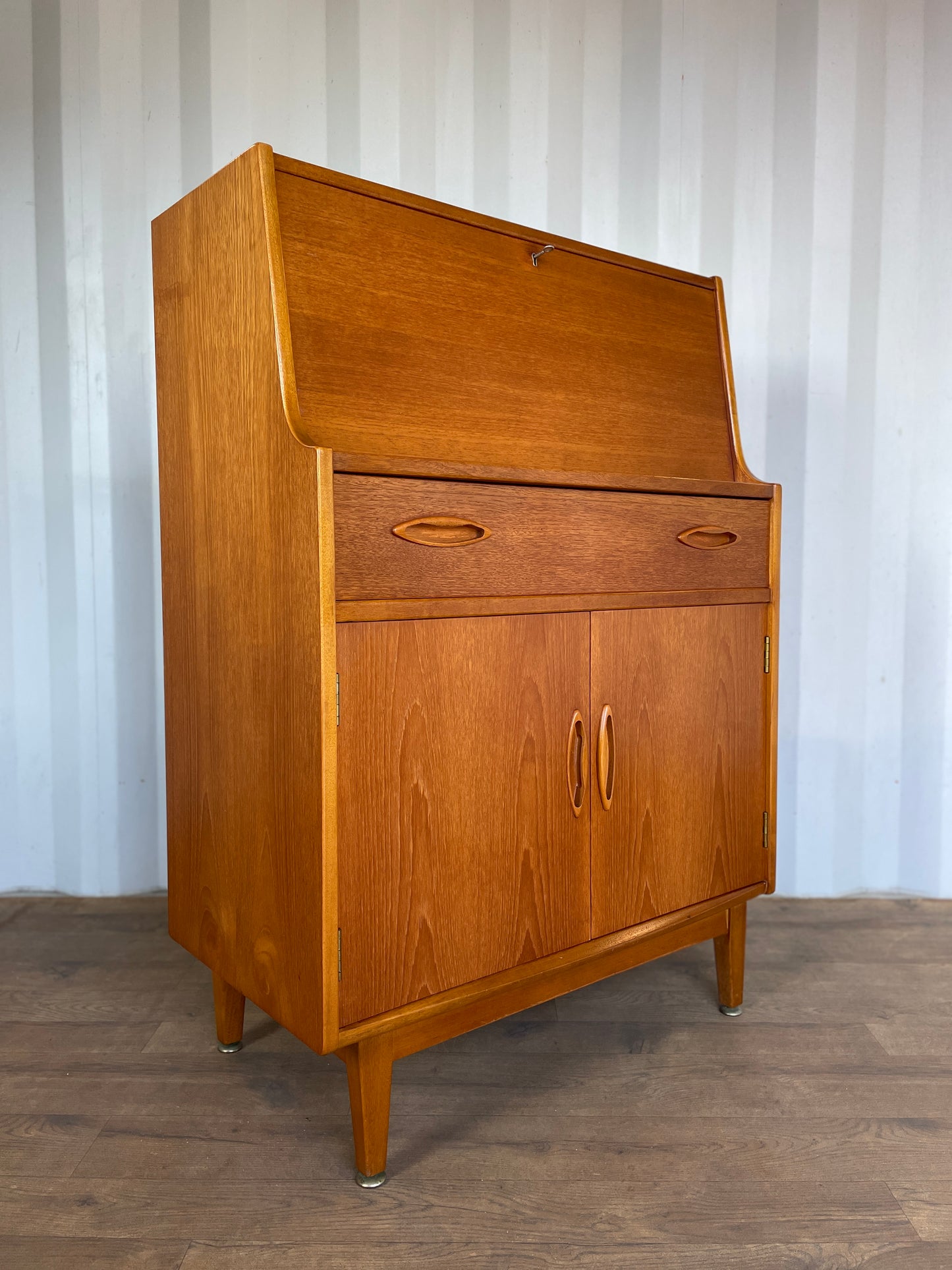 Mid-Century Jentique Teak Bureau Desk – Vintage Writing Cabinet with Storage