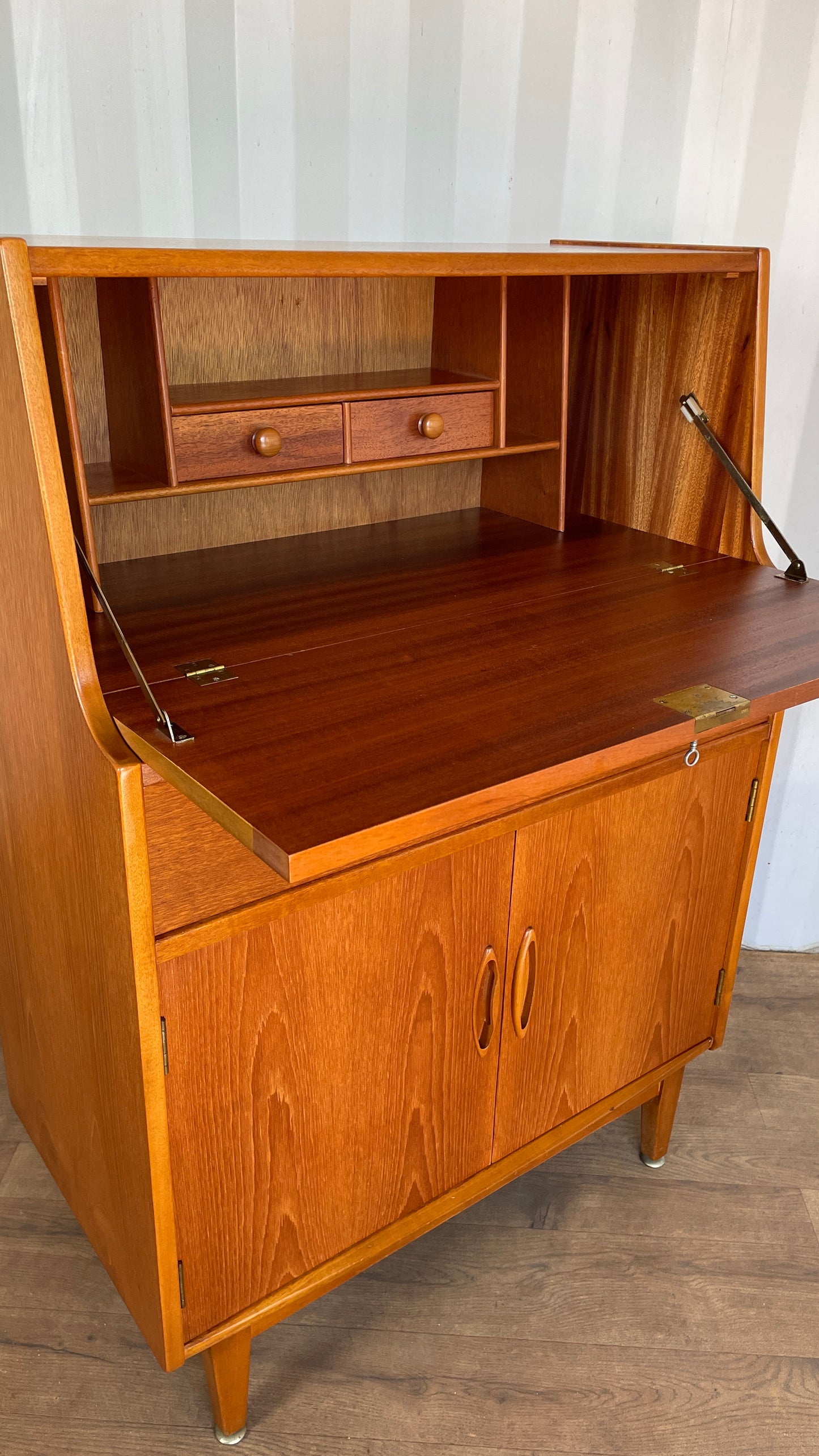 Mid-Century Jentique Teak Bureau Desk – Vintage Writing Cabinet with Storage