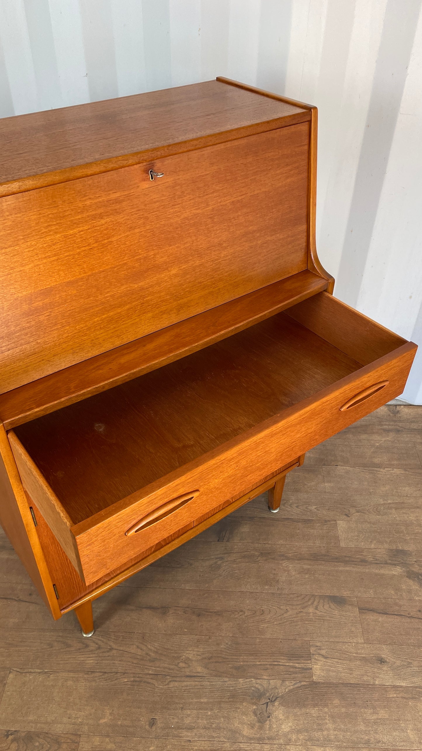 Mid-Century Jentique Teak Bureau Desk – Vintage Writing Cabinet with Storage