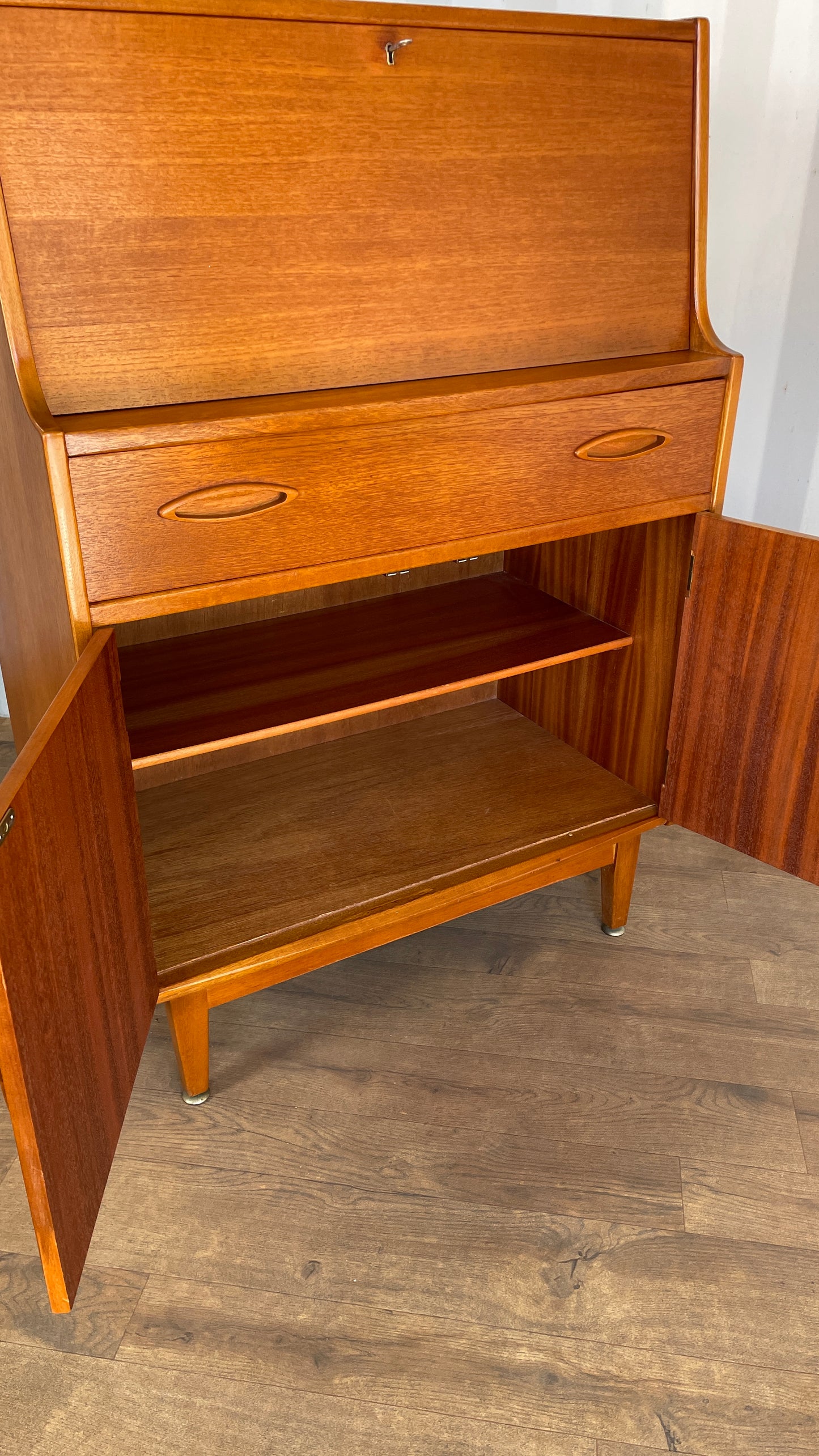 Mid-Century Jentique Teak Bureau Desk – Vintage Writing Cabinet with Storage