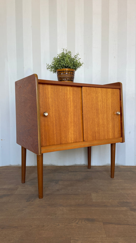 Vintage Teak Record Cabinet Mid Century Vinyl Storage Cupboard Retro Danish Style Cabinet