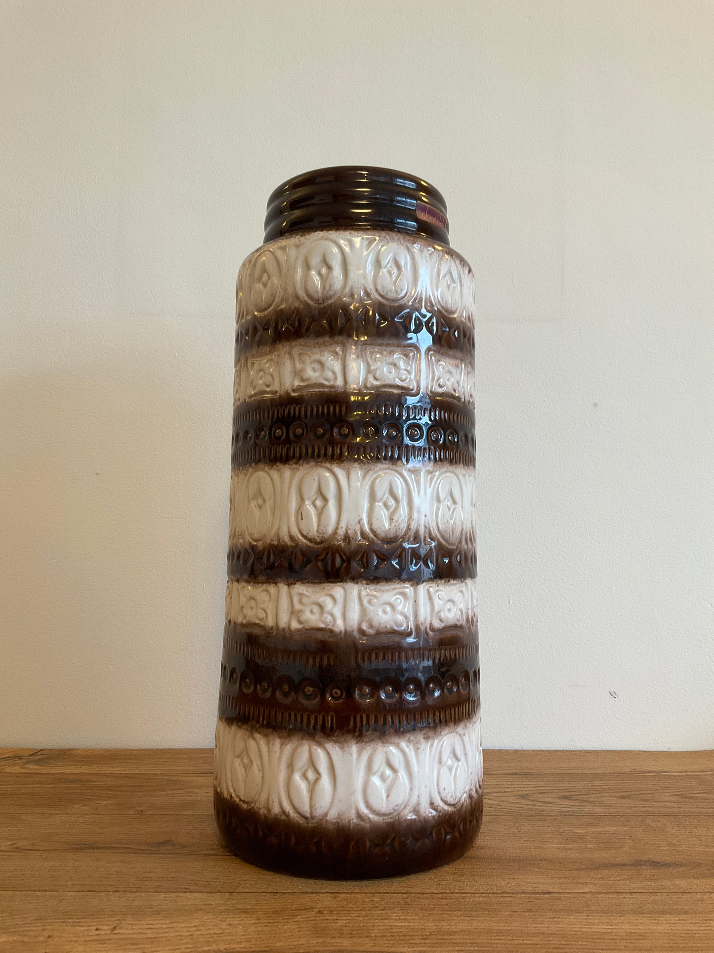 Vintage Scheurich 289-41 West German Floor Vase 41cm – Mid Century White & Brown Ceramic