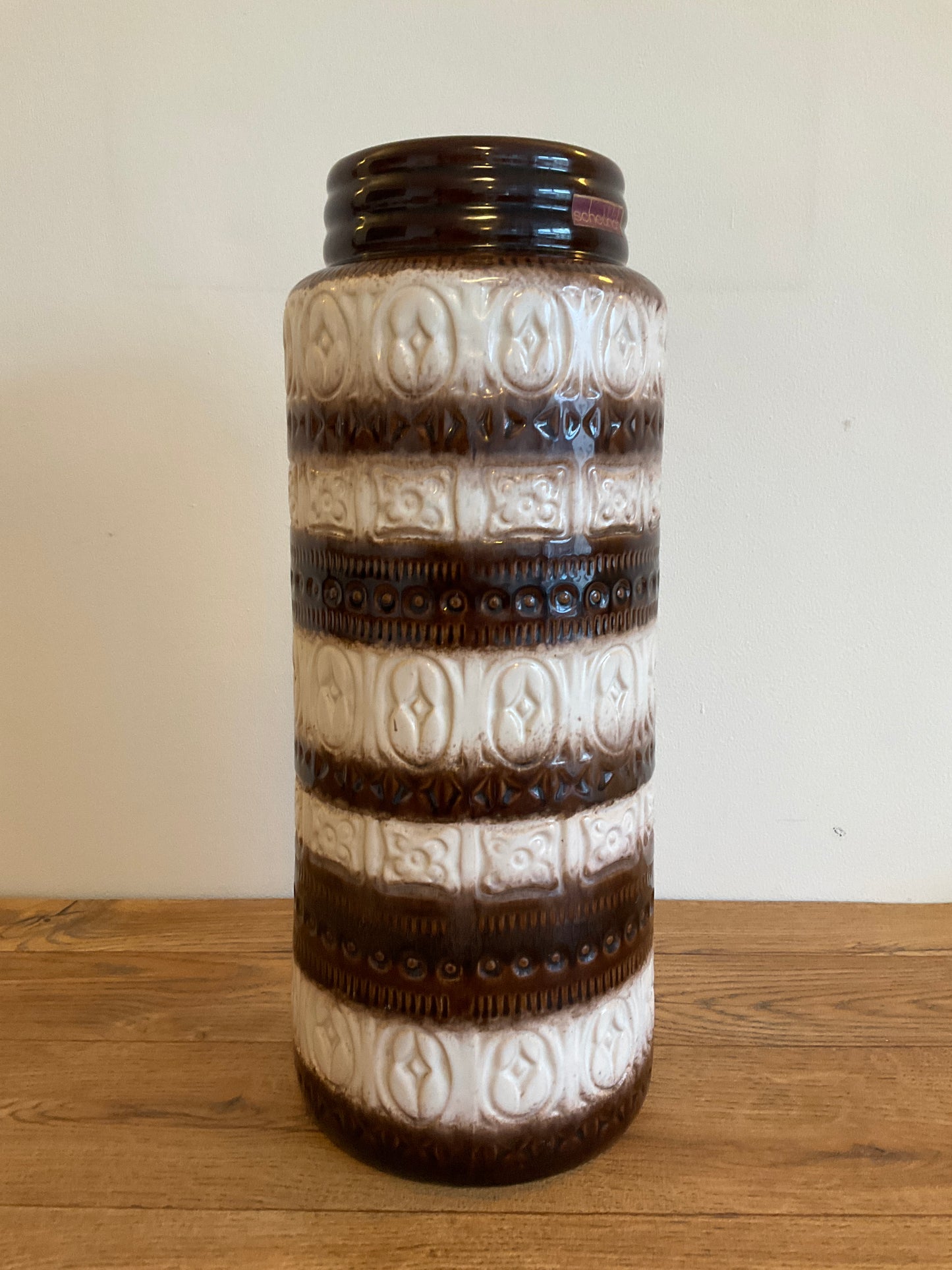 Vintage Scheurich 289-41 West German Floor Vase 41cm – Mid Century White & Brown Ceramic