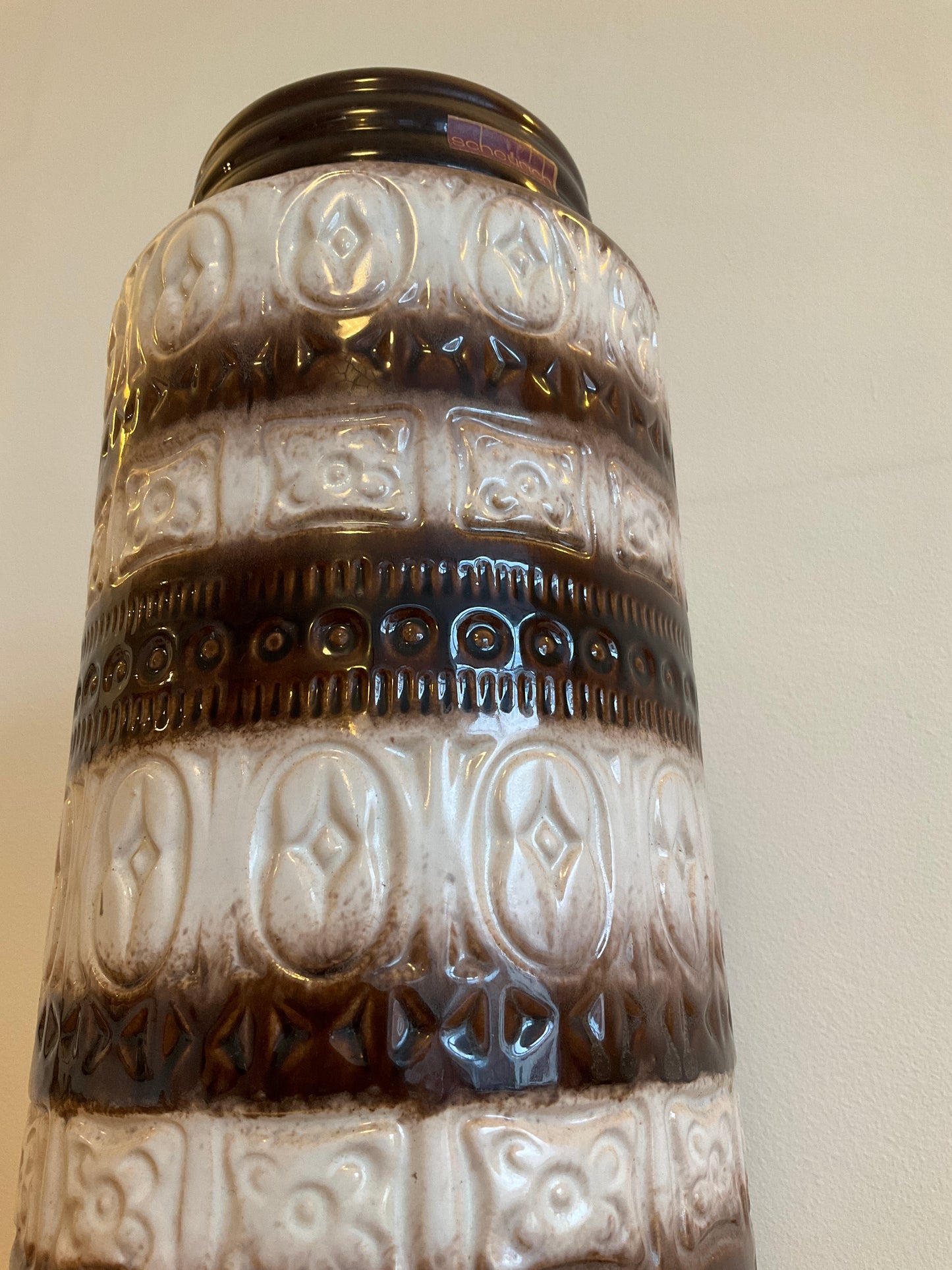 Vintage Scheurich 289-41 West German Floor Vase 41cm – Mid Century White & Brown Ceramic