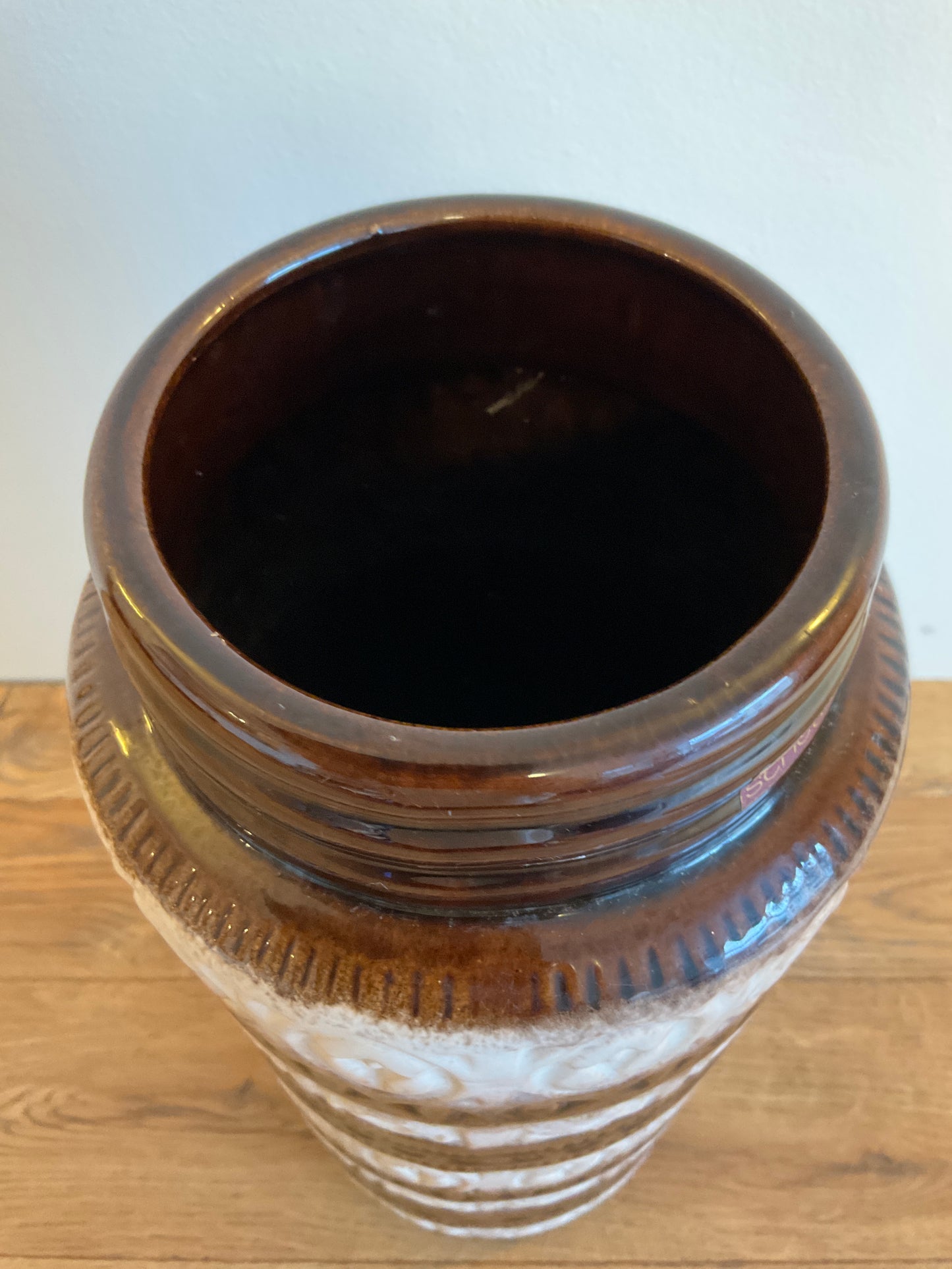 Vintage Scheurich 289-41 West German Floor Vase 41cm – Mid Century White & Brown Ceramic