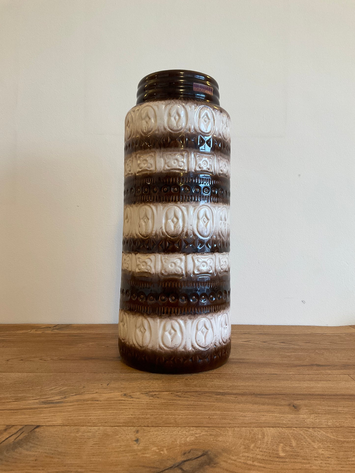 Vintage Scheurich 289-41 West German Floor Vase 41cm – Mid Century White & Brown Ceramic