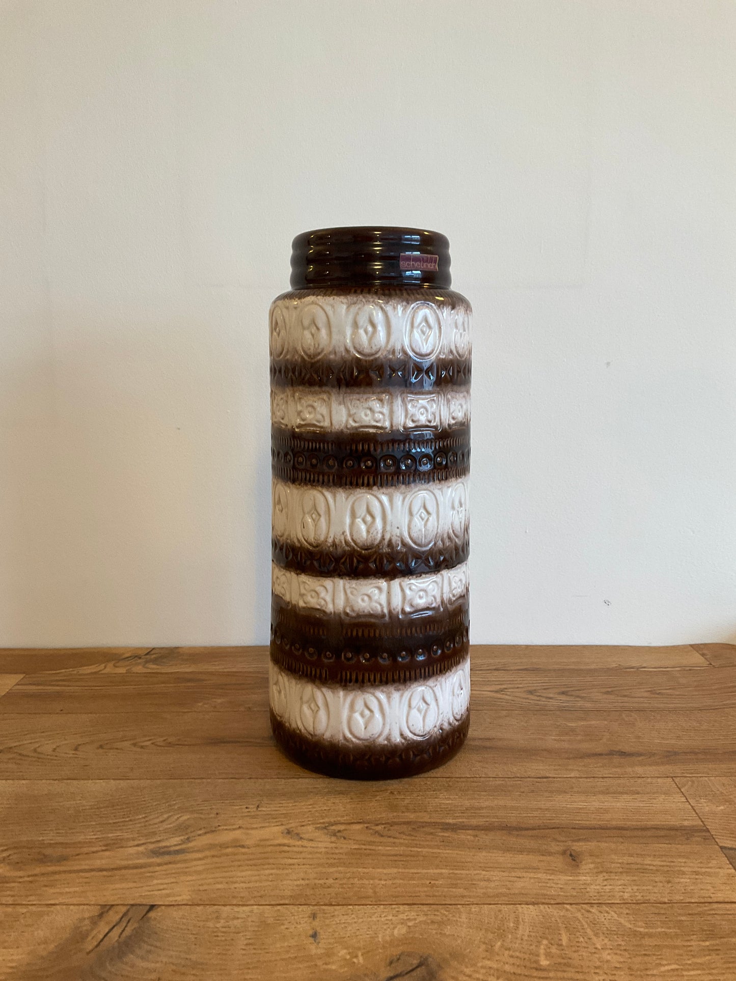 Vintage Scheurich 289-41 West German Floor Vase 41cm – Mid Century White & Brown Ceramic