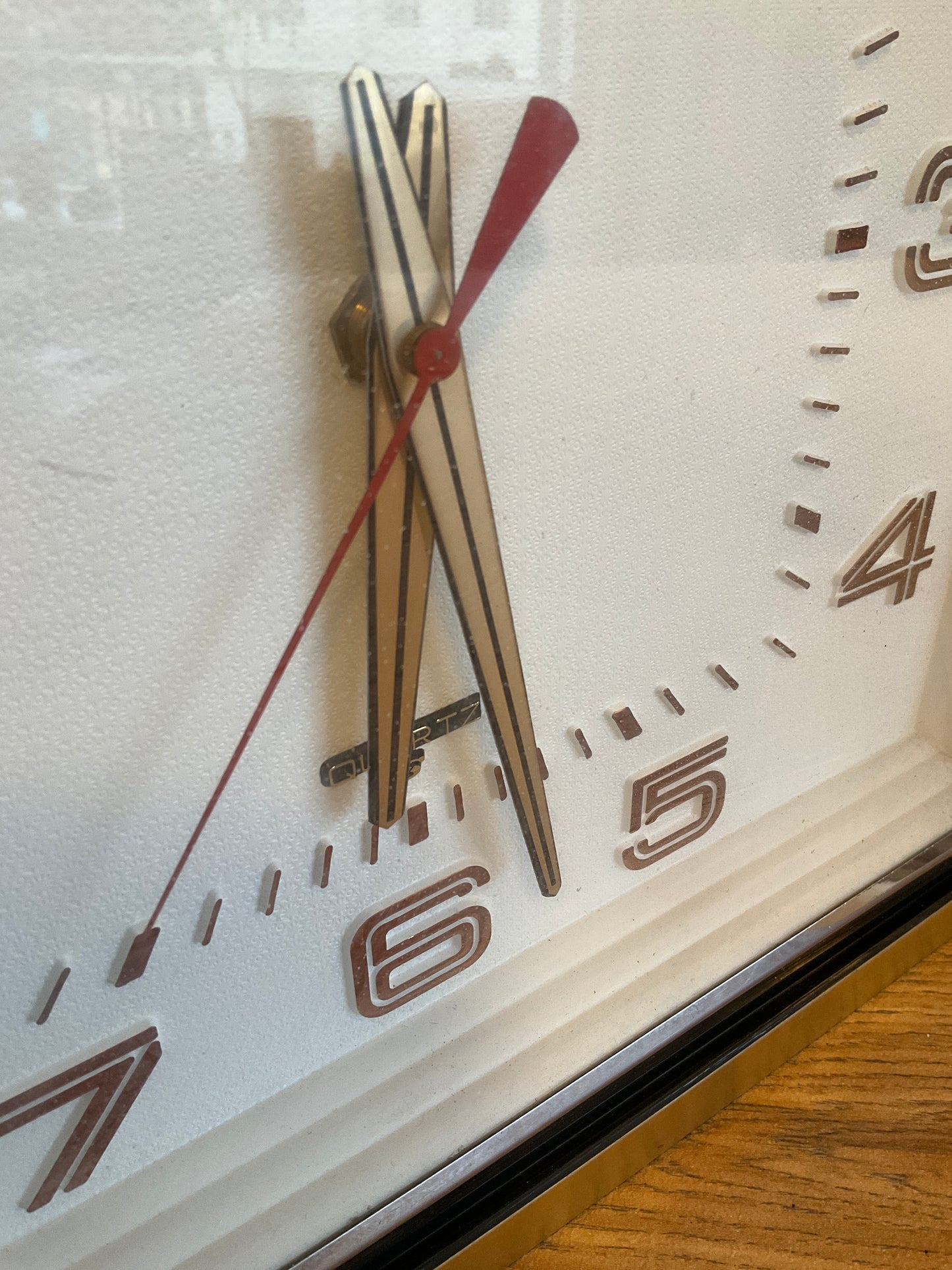 Vintage Mid-Century Paola Quartz Wall Clock 44cm Brass & Teak Effect Retro 1970s