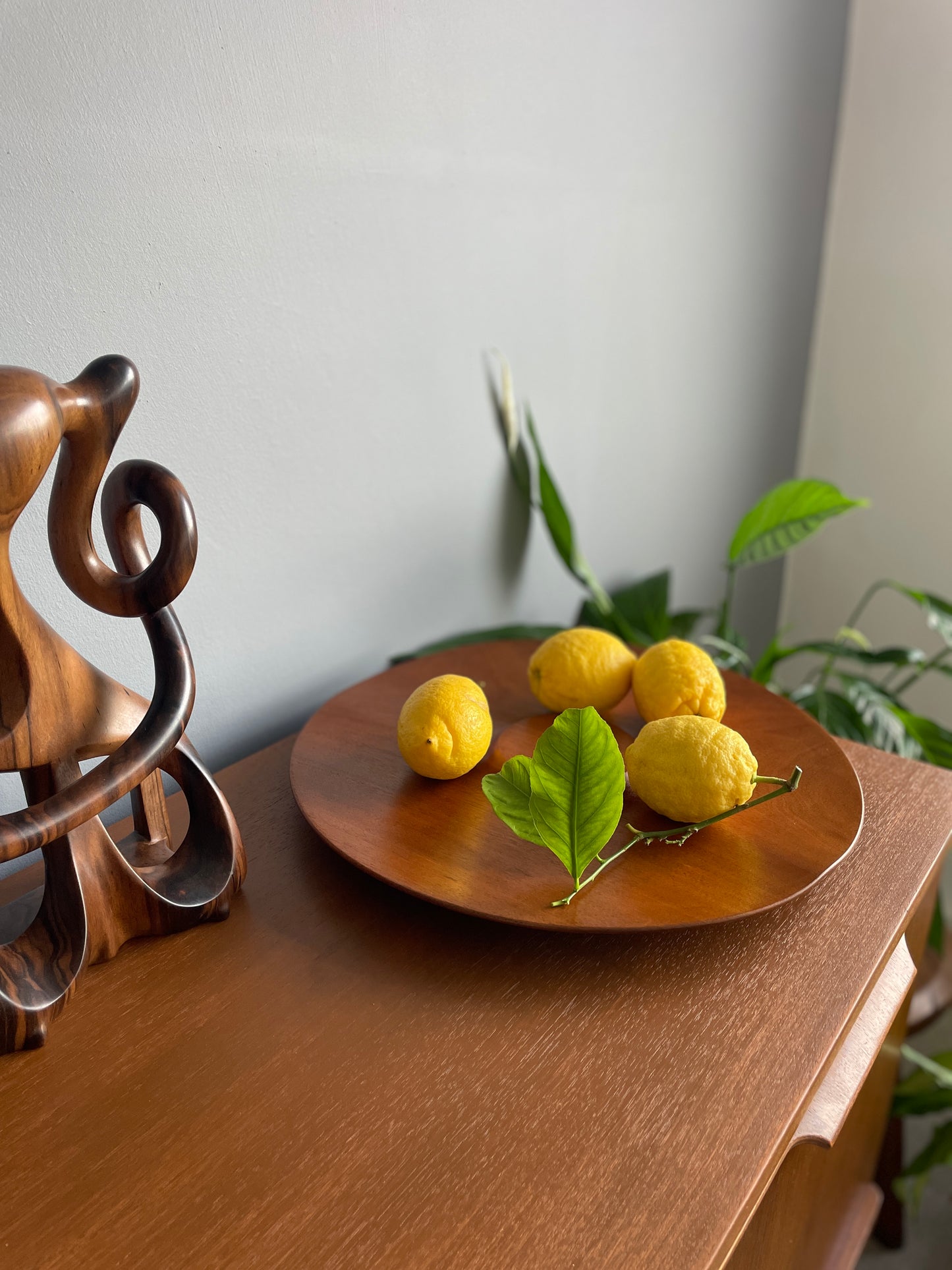 Vintage Teak Fruit Bowl – Handmade Mid-Century Modern Wooden Serving Dish 38cm