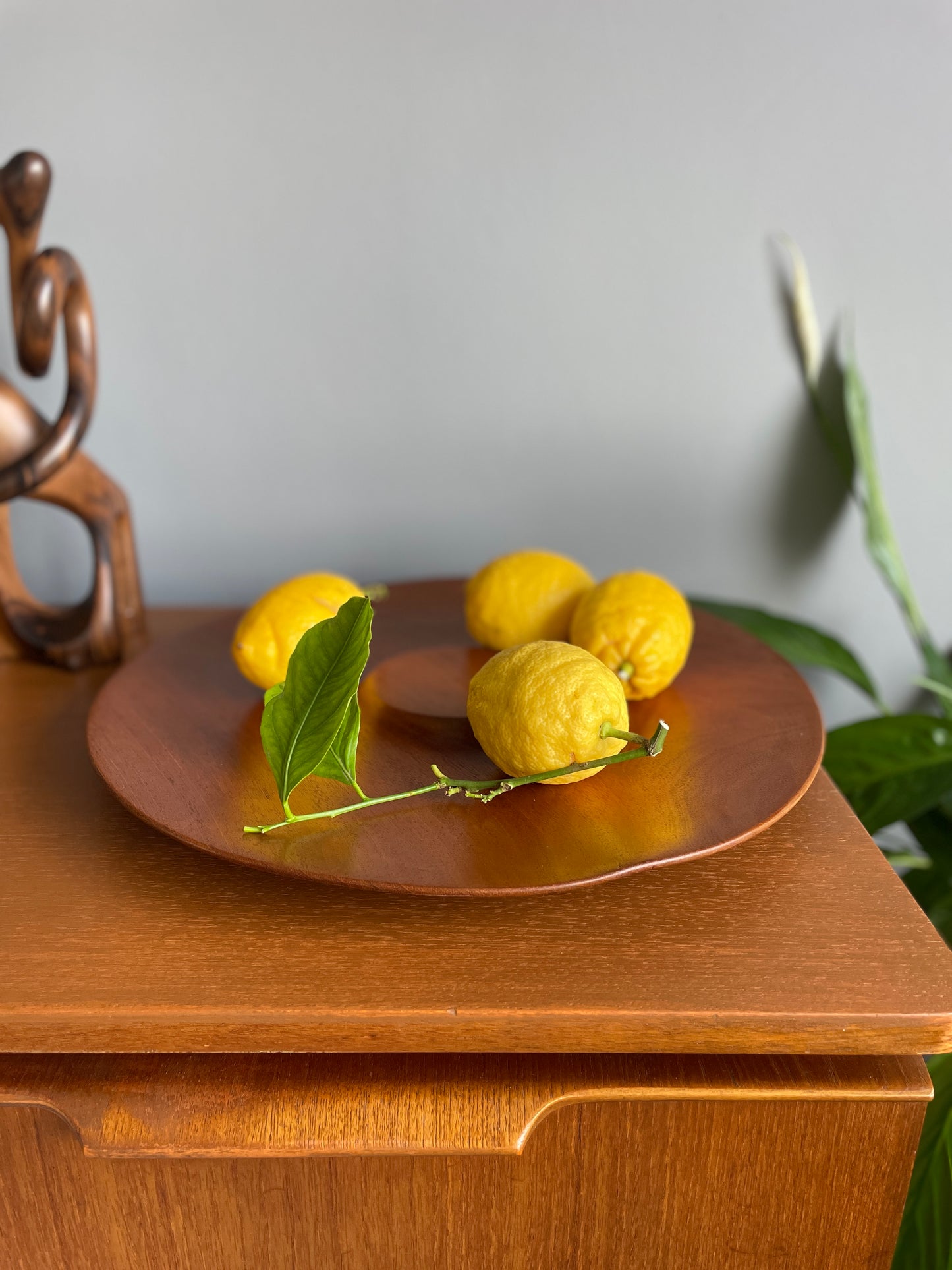 Vintage Teak Fruit Bowl – Handmade Mid-Century Modern Wooden Serving Dish 38cm