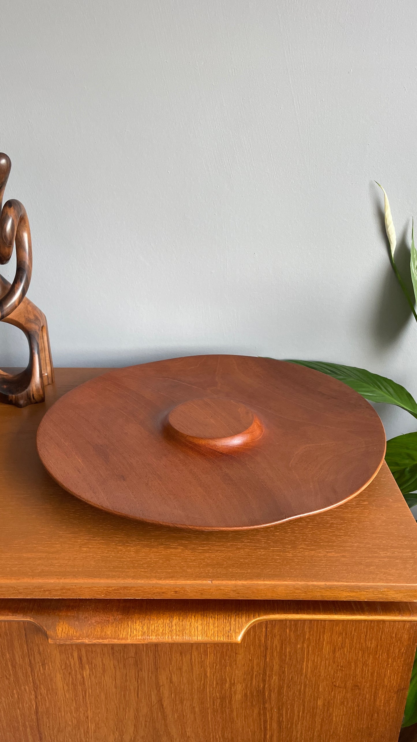 Vintage Teak Fruit Bowl – Handmade Mid-Century Modern Wooden Serving Dish 38cm