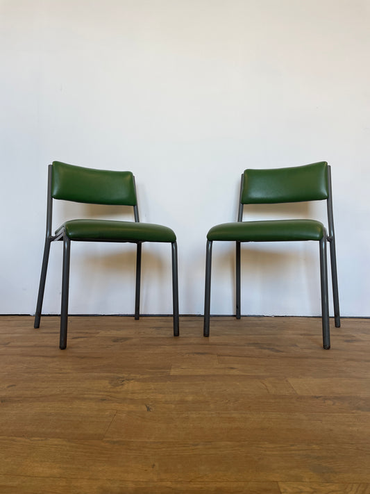 Pair of Vintage Green Vinyl Chairs | Mid-Century Modern Chairs | Industrial Retro Seating by Remploy