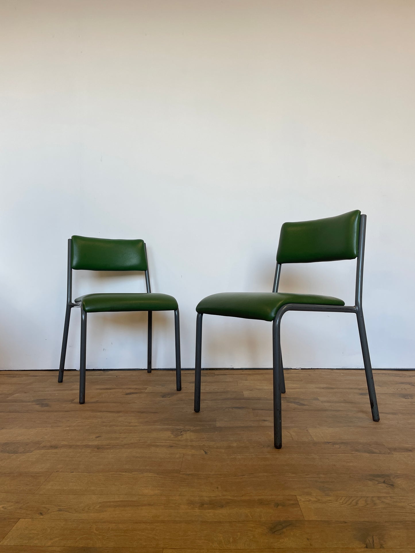 Pair of Vintage Green Vinyl Chairs | Mid-Century Modern Chairs | Industrial Retro Seating by Remploy