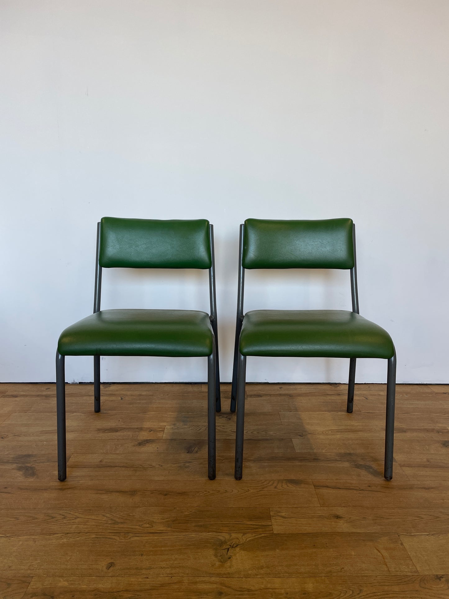 Pair of Vintage Green Vinyl Chairs | Mid-Century Modern Chairs | Industrial Retro Seating by Remploy