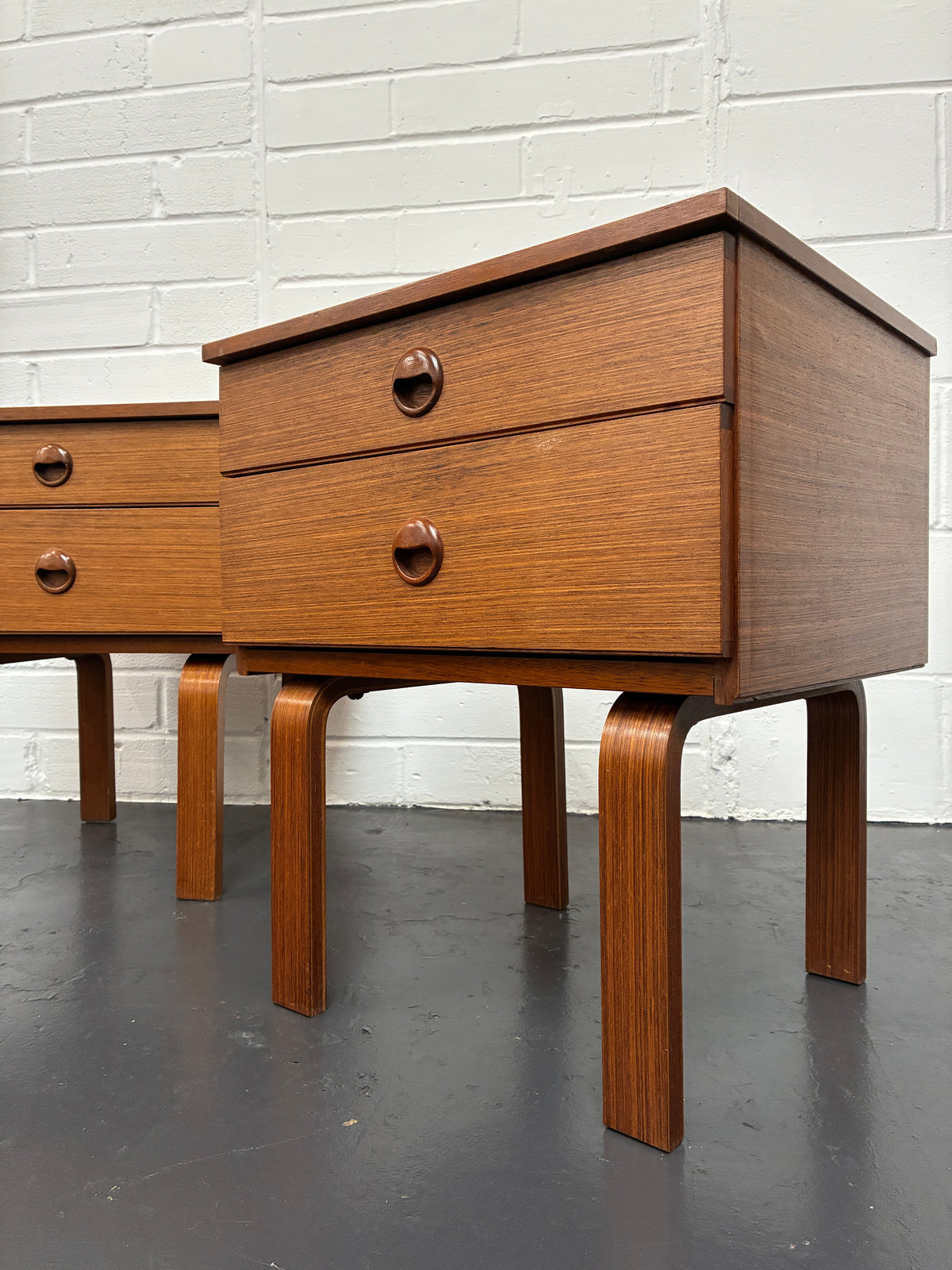 Pair of Vintage Mid-Century Schreiber Bedside Tables | Teak Bedside Cabinets