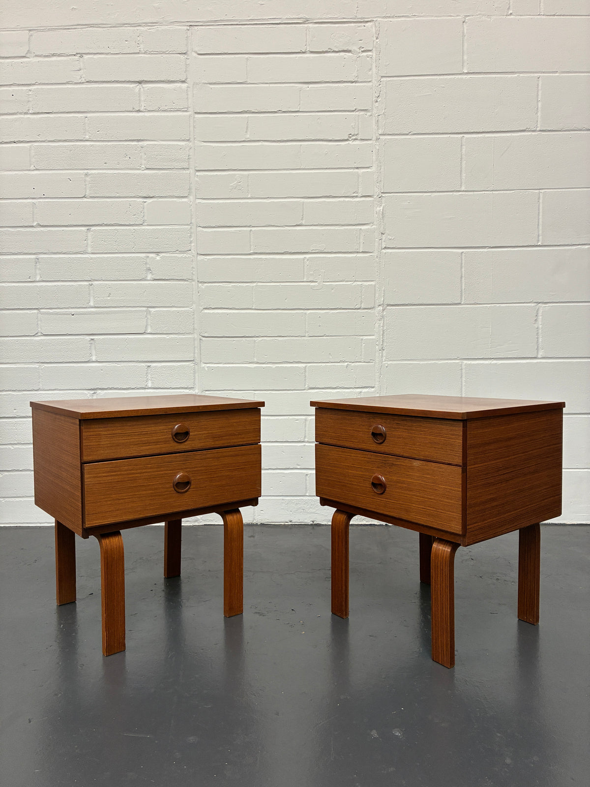 Pair of Vintage Mid-Century Schreiber Bedside Tables | Teak Bedside Cabinets