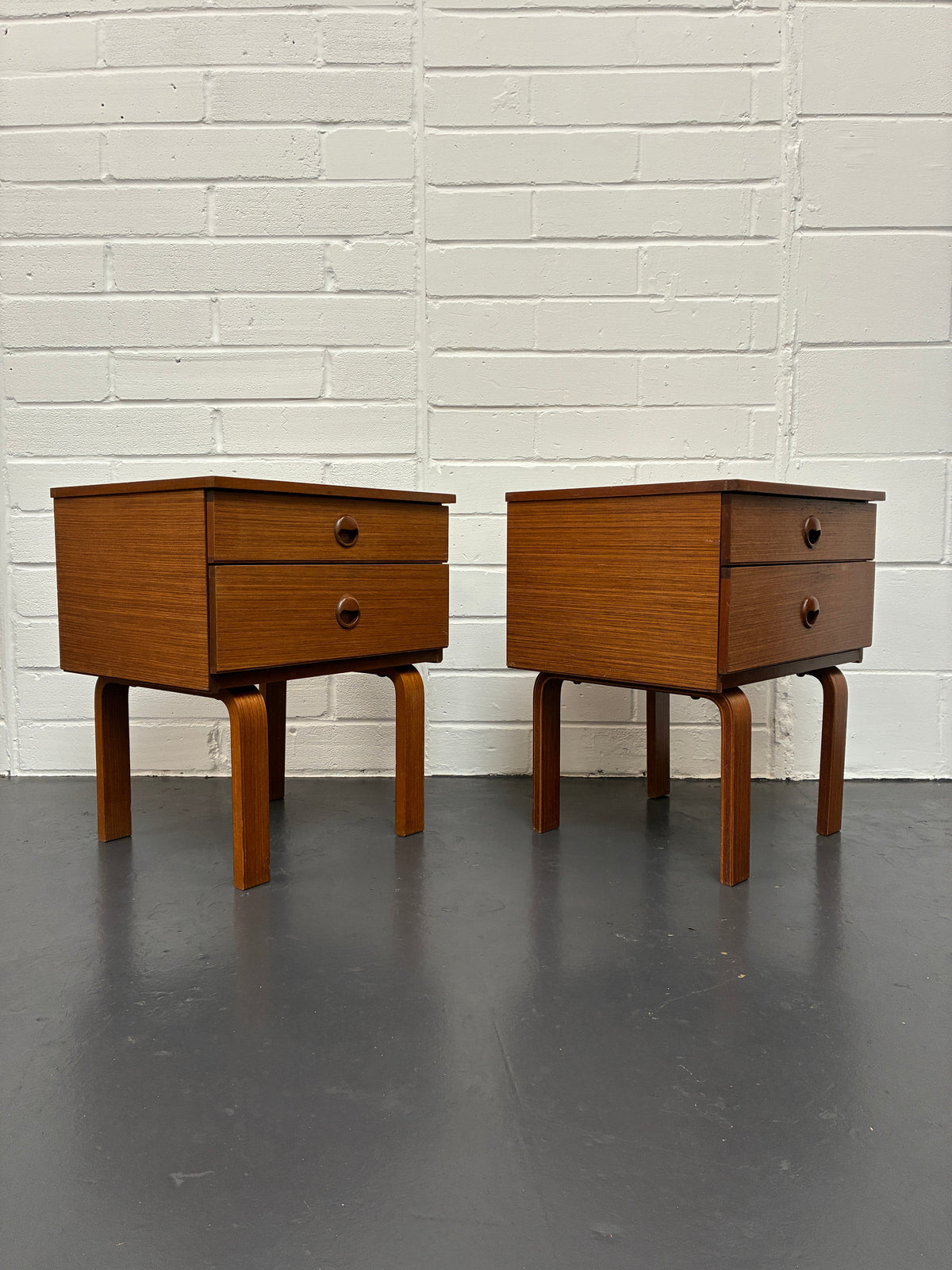 Pair of Vintage Mid-Century Schreiber Bedside Tables | Teak Bedside Cabinets