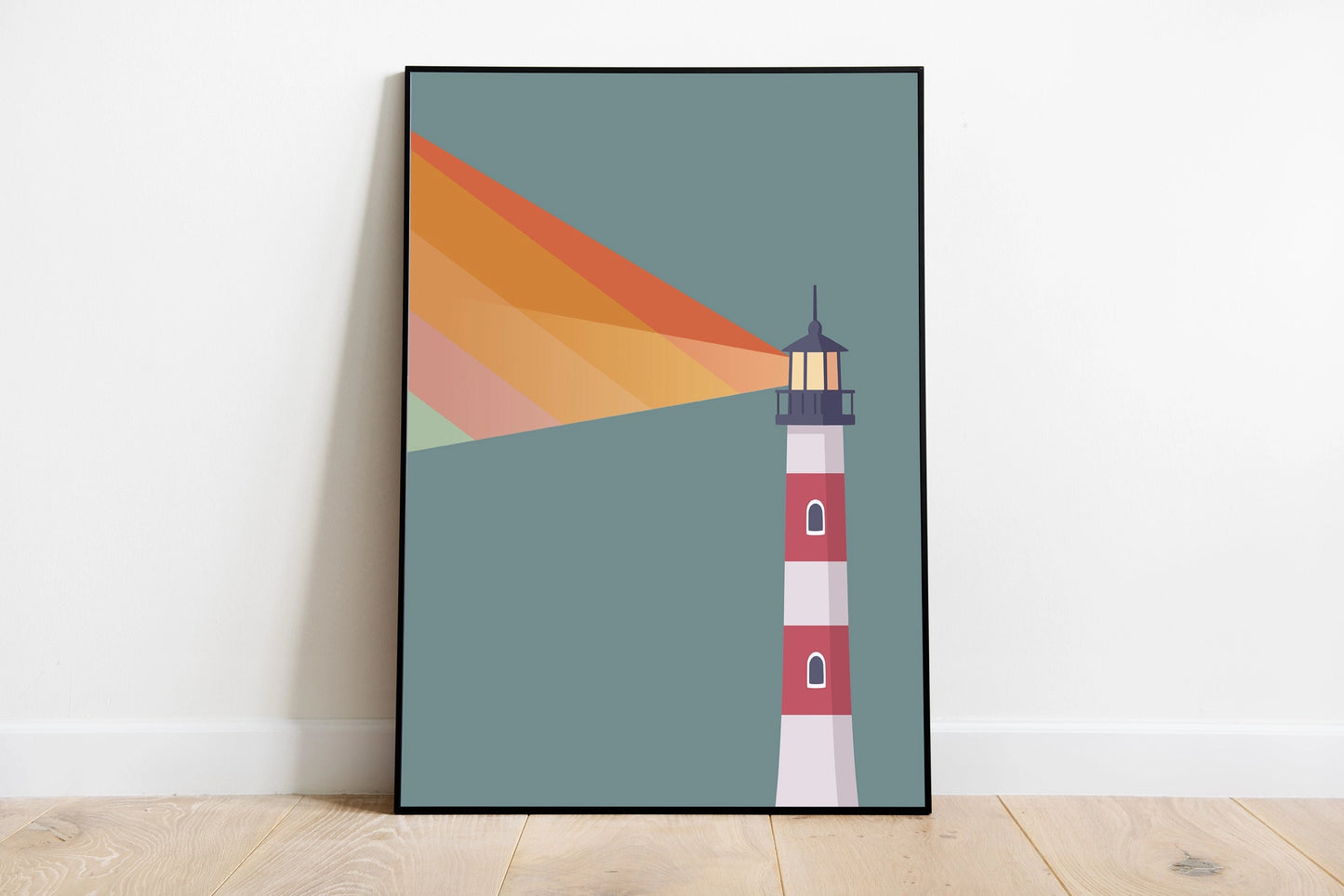 Mid-Century Rainbow Lighthouse Print Poster - Multicoloured - Wall Art - A4