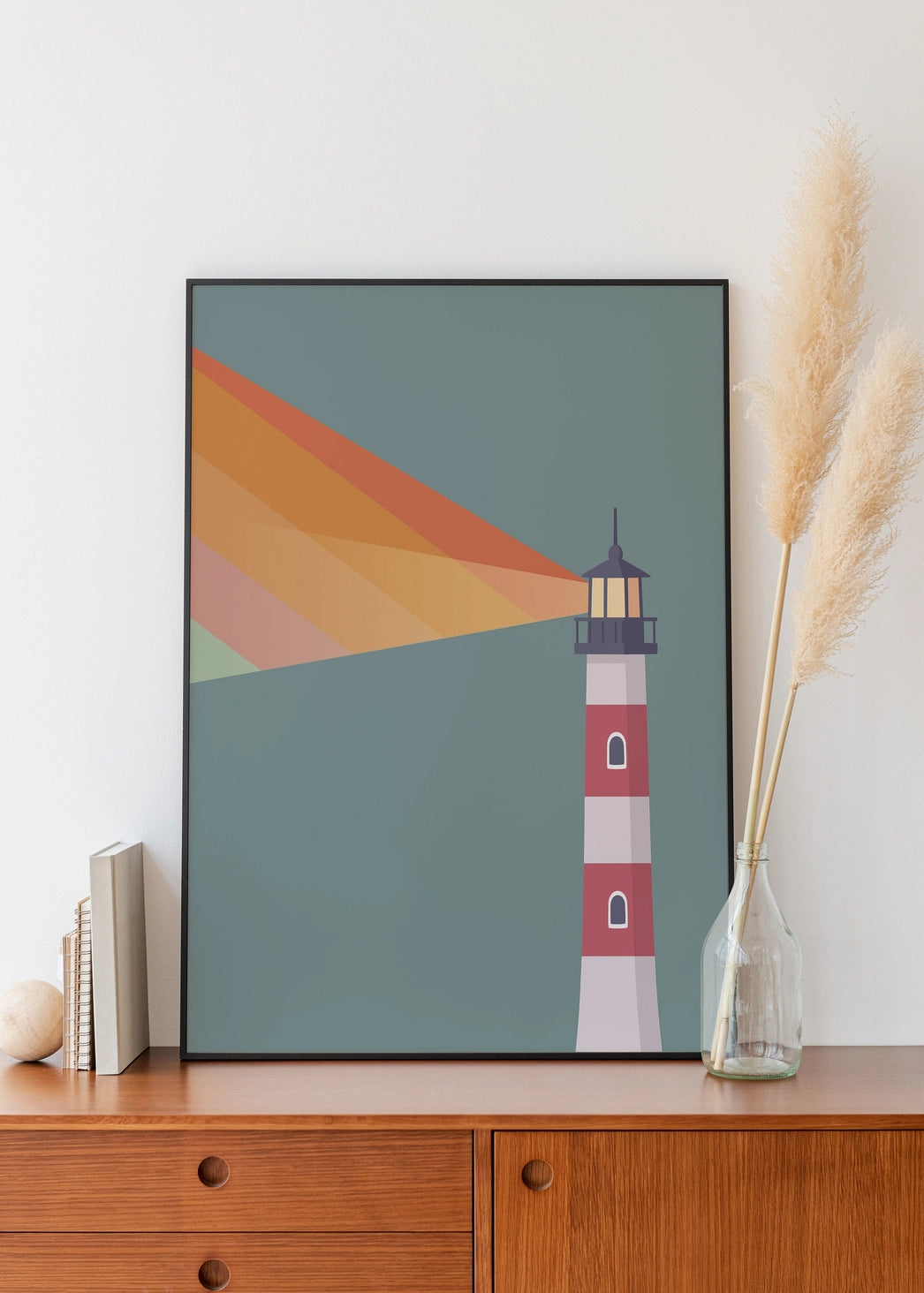 Mid-Century Rainbow Lighthouse Print Poster - Multicoloured - Wall Art - A4