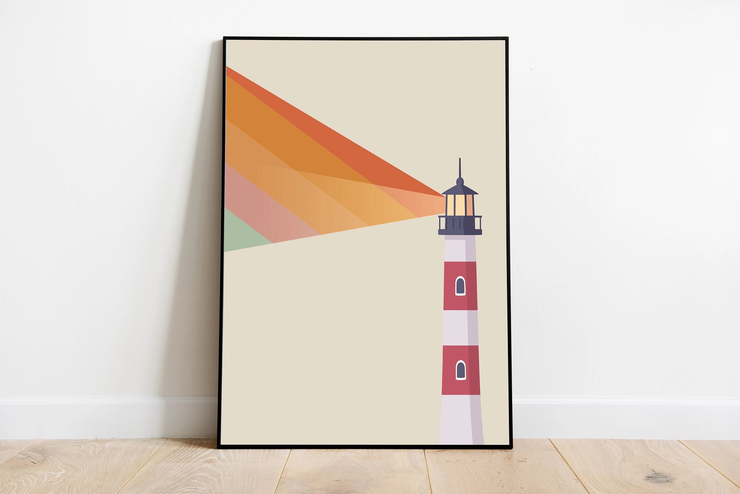 Mid-Century Rainbow Lighthouse Print Poster - Multicoloured - Wall Art - A4